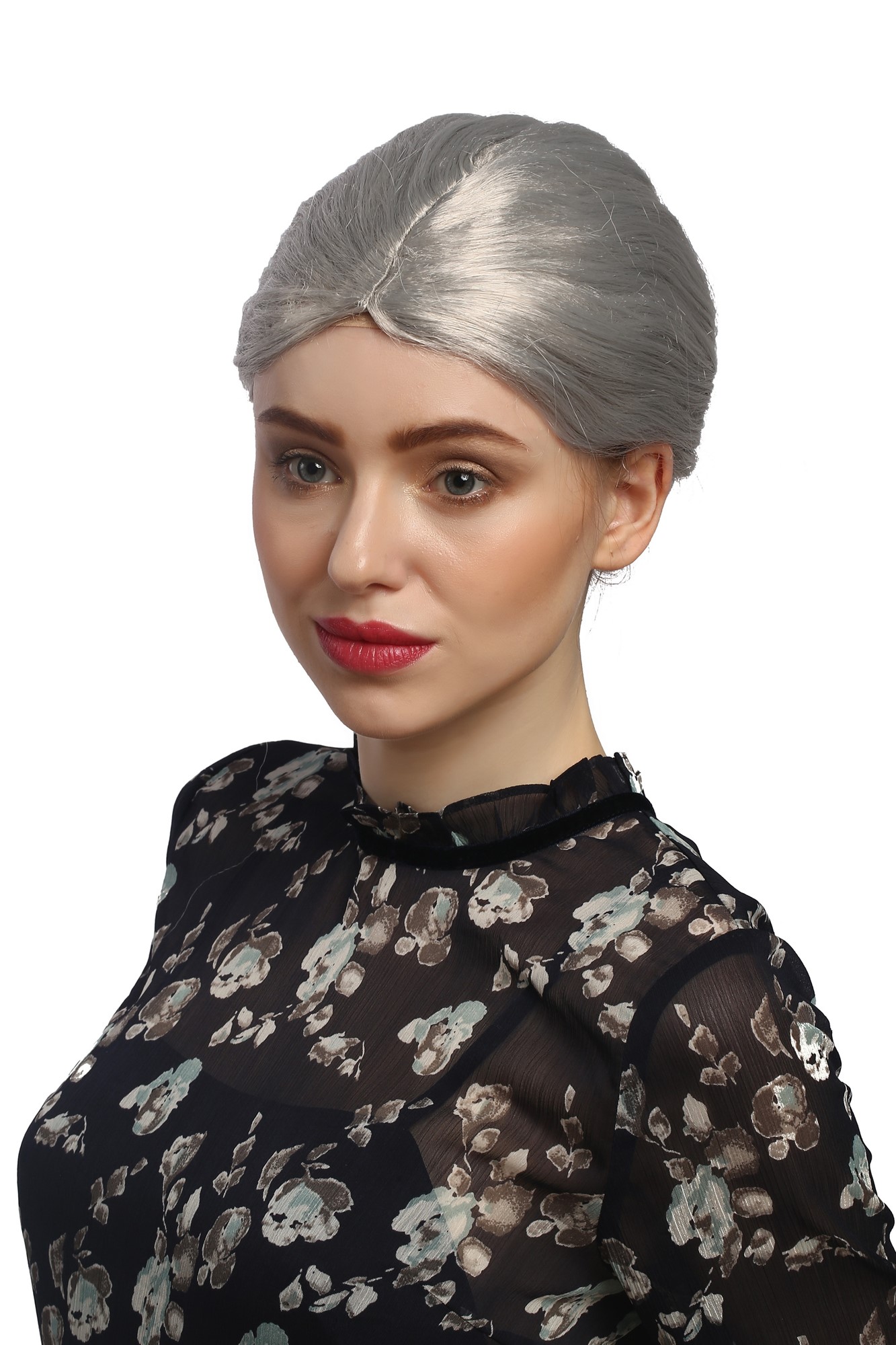 Lady Party Wig Fancy Dress silver grey hairbun Governess Prima Ballerina Grandmother Piano Teacher, view 2, WIG ME UP: Your Perücken Online Shop Party Wig, Ladies, Grey, Braided, short