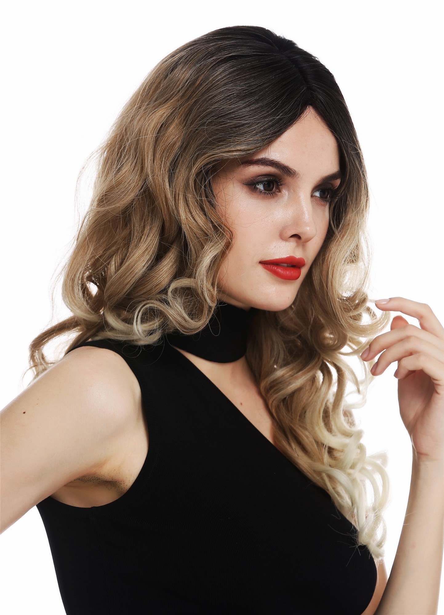 Lady wig long curls middle parting ombre Balayage brown blonde platinum TYM-1024, view 5, WIG ME UP: Your Perücken Online Shop Quality Wigs, Ladies, brown-blonde mix, curled, long