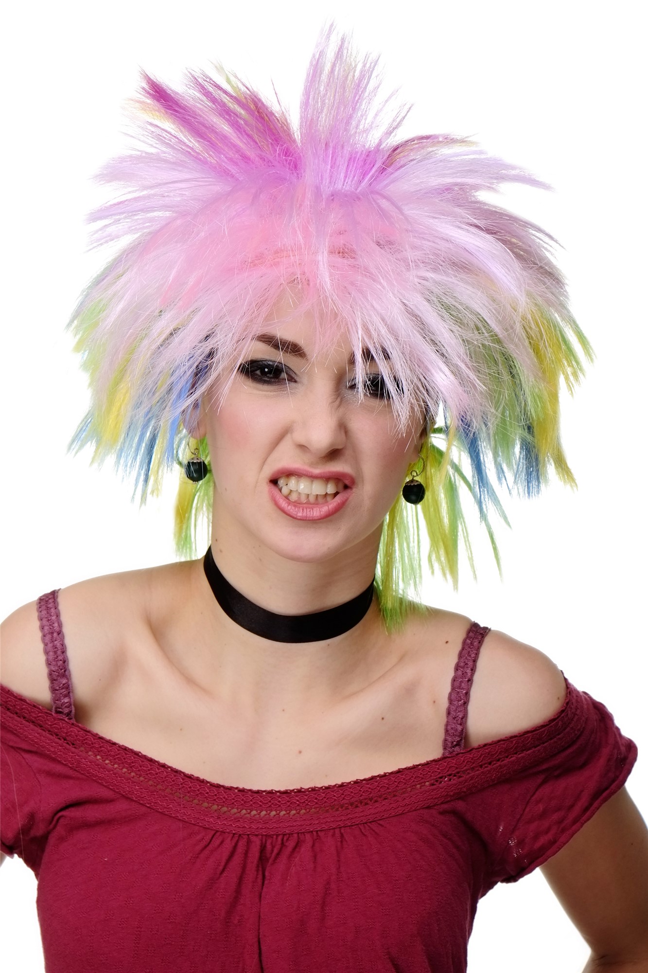 Party/Fancy Dress/Halloween Wig spikey wild coloured hair 80ies Wave Glam RJ041, front view, WIG ME UP: Your Perücken Online Shop Party Wig, Ladies, Colour, wavy, short