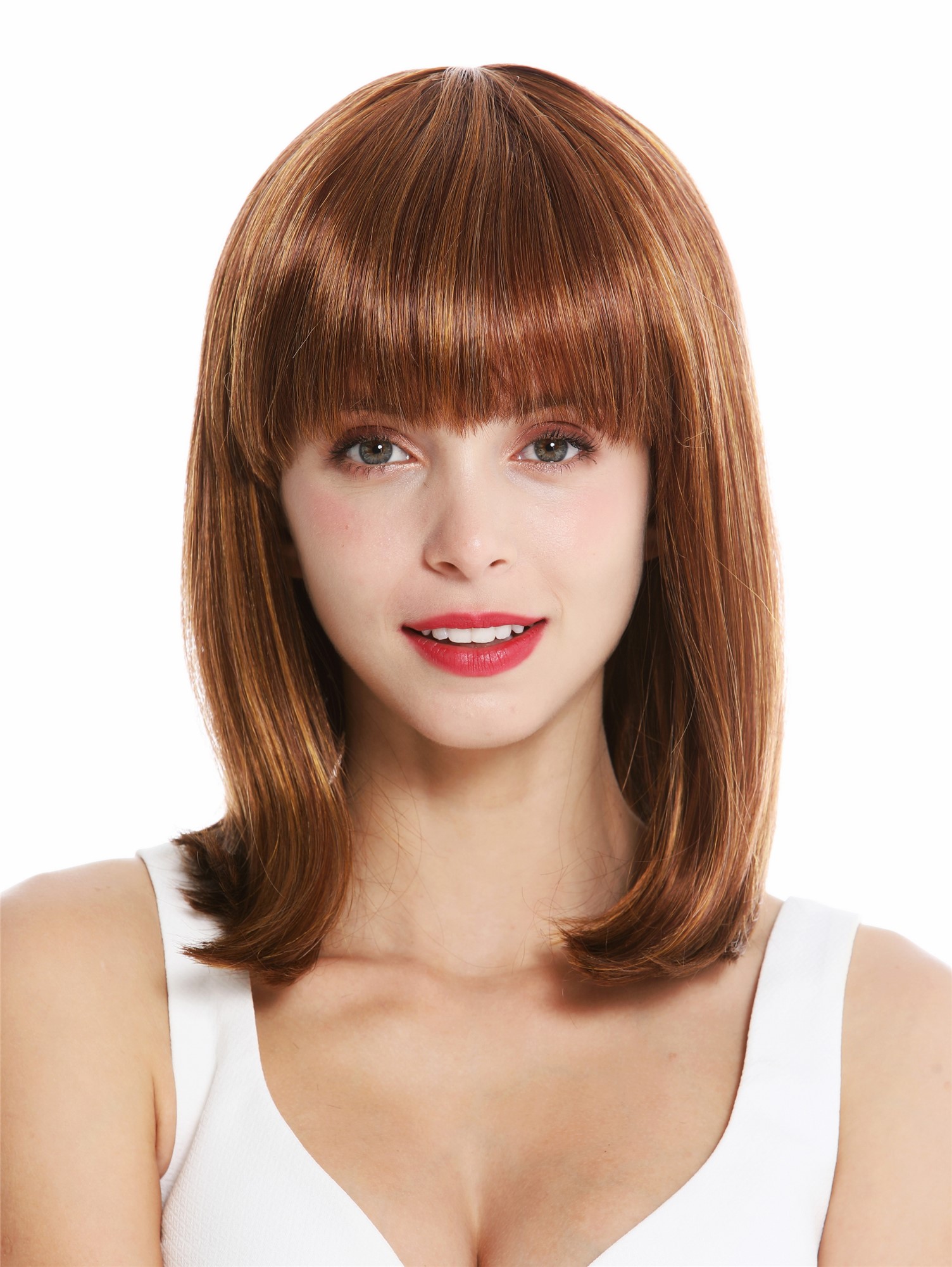 Women's wig short shoulder length long bob fringe sleek copper brown auburn VK-1, view 2, WIG ME UP: Your Perücken Online Shop Quality Wigs, Ladies, copper brown, straight, shoulder-length