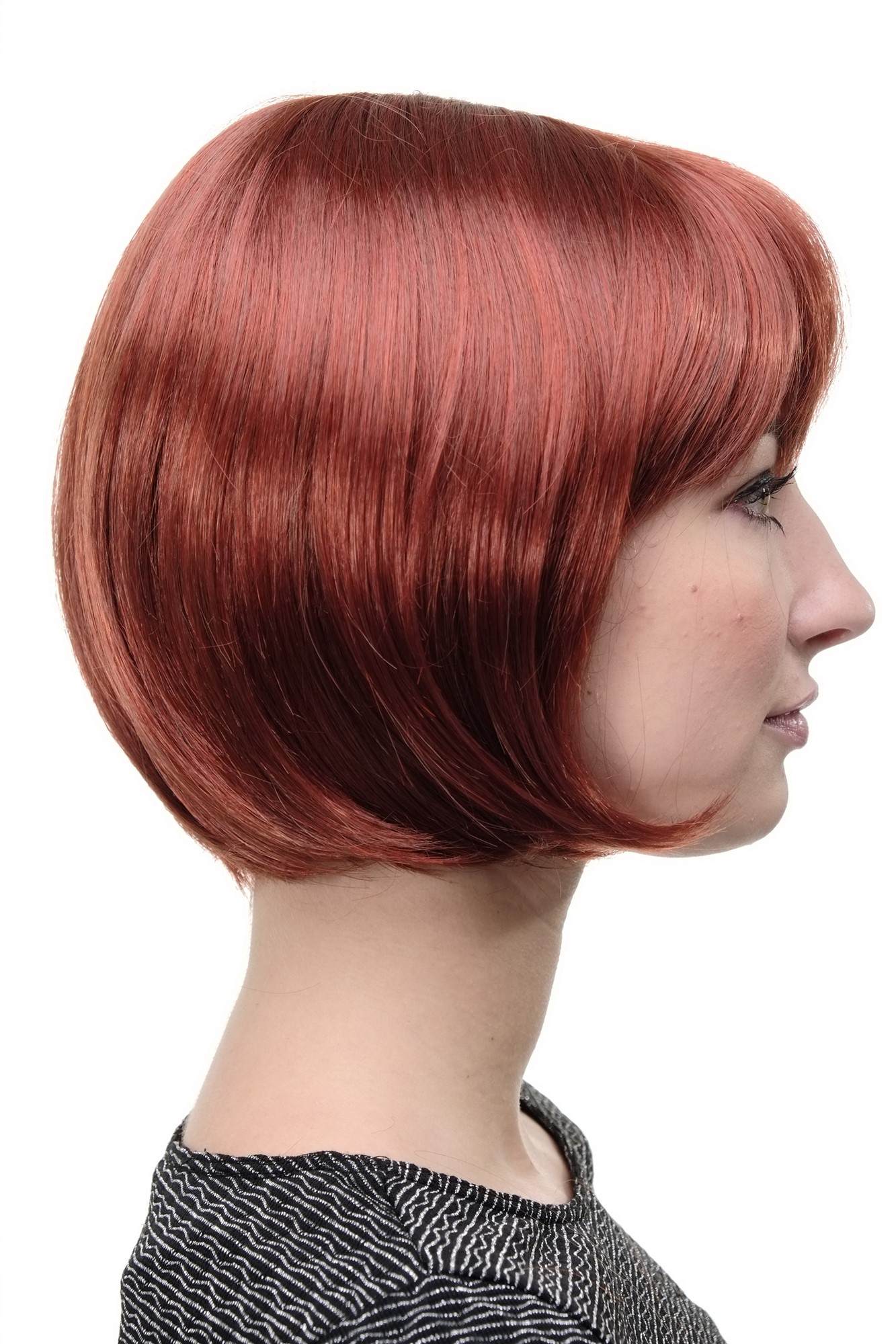 hochwertige Qualitätsperücken, Sexy Damen Bob Perücke glatte kurze Haare mit Pony Kupferrot Rot 703-350, Ansicht 2, WIG ME UP: Ihr Perücken Online Shop glatte Tressen-Perücke mit Kopfhaut-Imitat Kupferrot kurze Haare für Damen