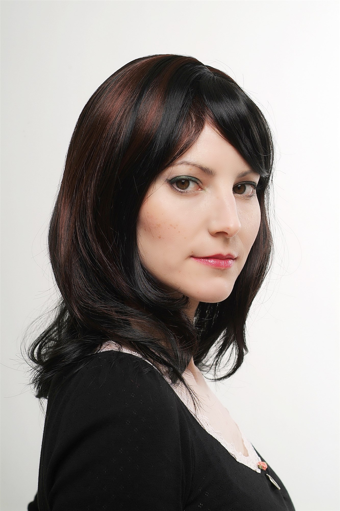 Lady women wig meedium long cute parting wavy black mahagony brown highlights, view 2, WIG ME UP: Your Perücken Online Shop Quality Wigs, Ladies, velvet black-chestnut mix, wavy, long