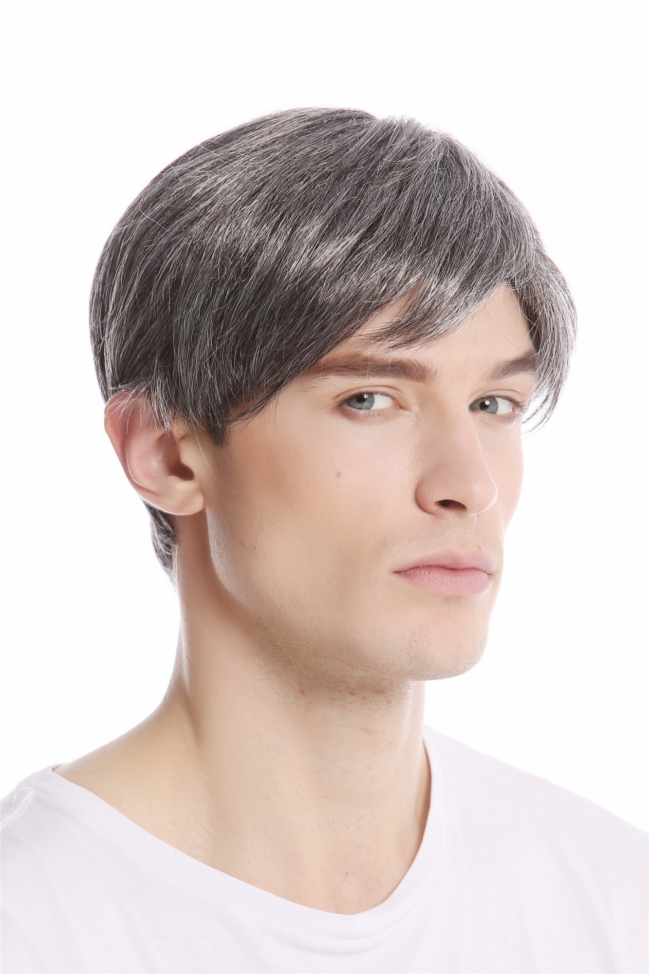 GFW994-44 Men Gents Wig short parting casual youthful modern look dark grey gray, front view, WIG ME UP: Your Perücken Online Shop Quality Wigs, Men, dark brown-gray mix, straight, short