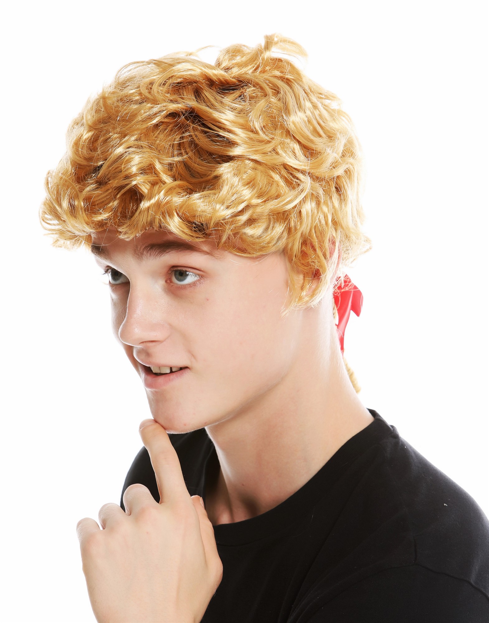 günstige Party Perücke, Perücke Barock Poet Adliger Blond Zopf 7057-P70, Ansicht 3, WIG ME UP: Ihr Perücken Online Shop lockige Party Perücke Goldblond schulterlange Haare für Herren