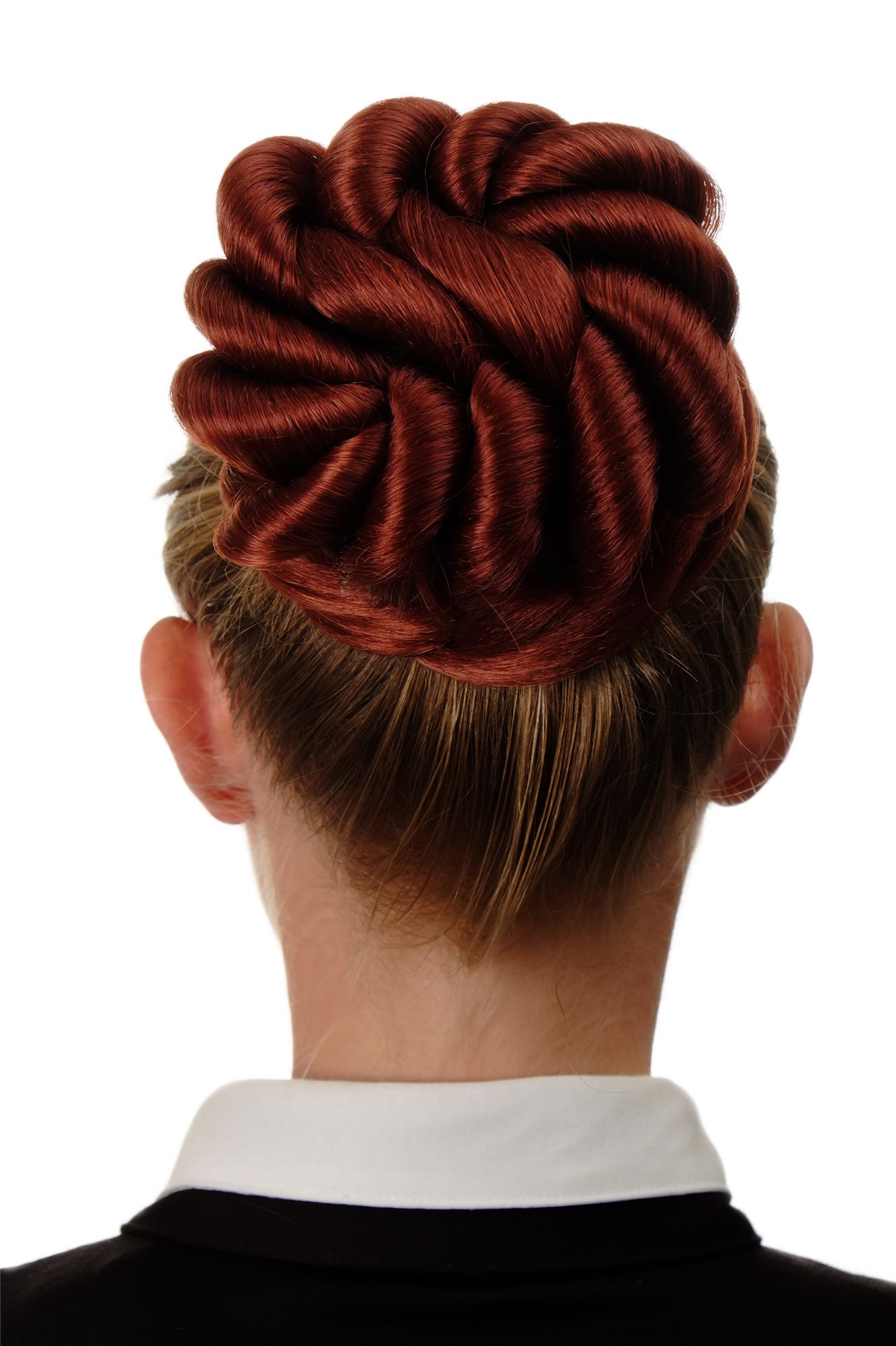 Dutt Haarknoten geflochten große Locken Rot Kupferrot N794-350, Vorderansicht, WIG ME UP: Ihr Perücken Online Shop geflochtener Dutt Haarteil Kupferrot