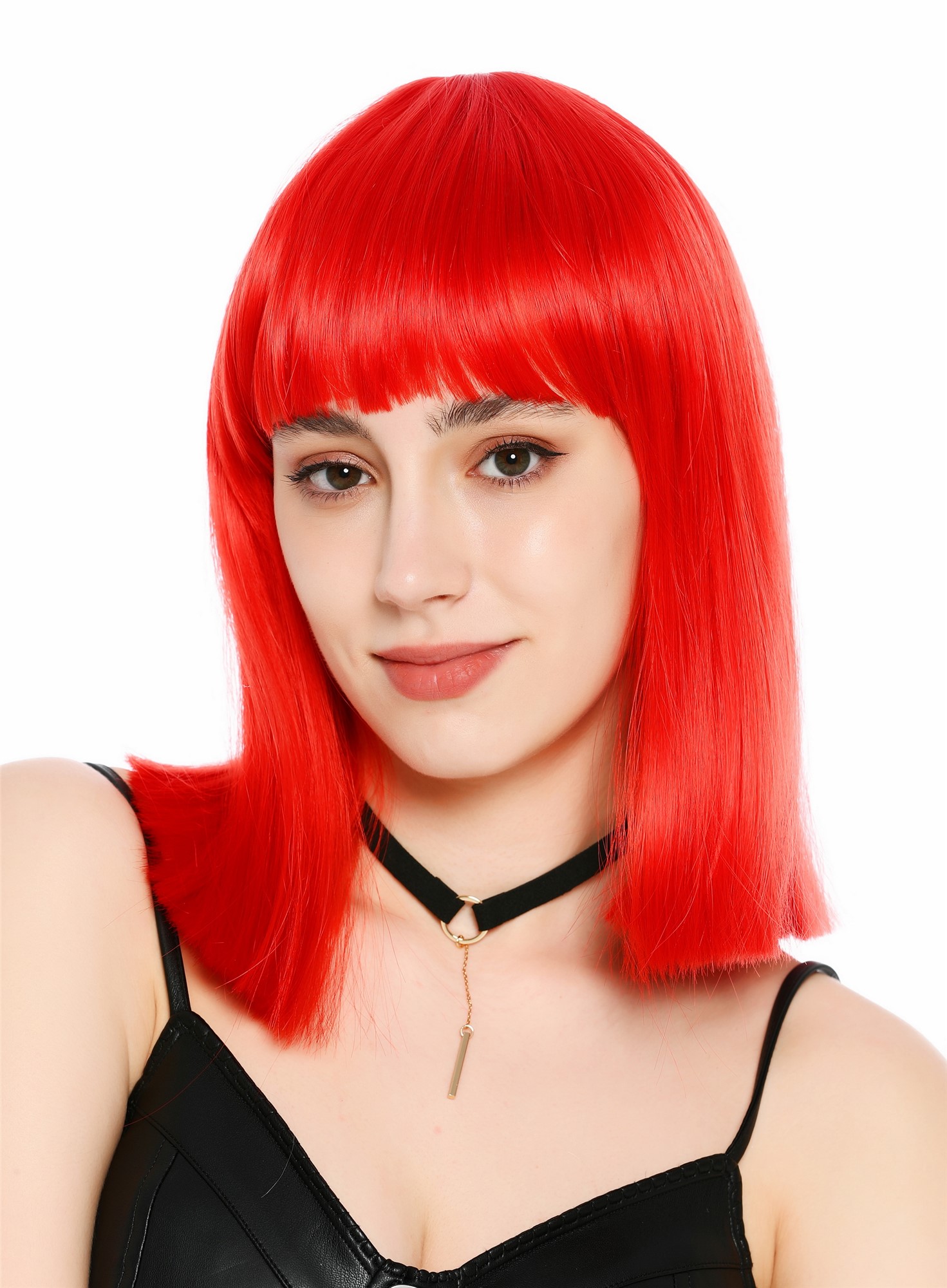 Damenperücke schulterlang blunt cut glatt breiter Pony Disco Rot SZL1498-DHT113
