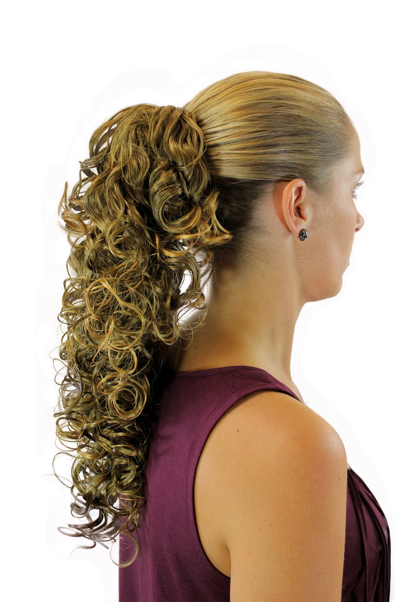 SC-26-9T25 Ponytail Hairpiece extension long curled curls claw clamp mixed brown streaked with blond 18", view 3, WIG ME UP: Your Perücken Online Shop Ponytails, medium brown-light blonde mix, curled, shoulder-length