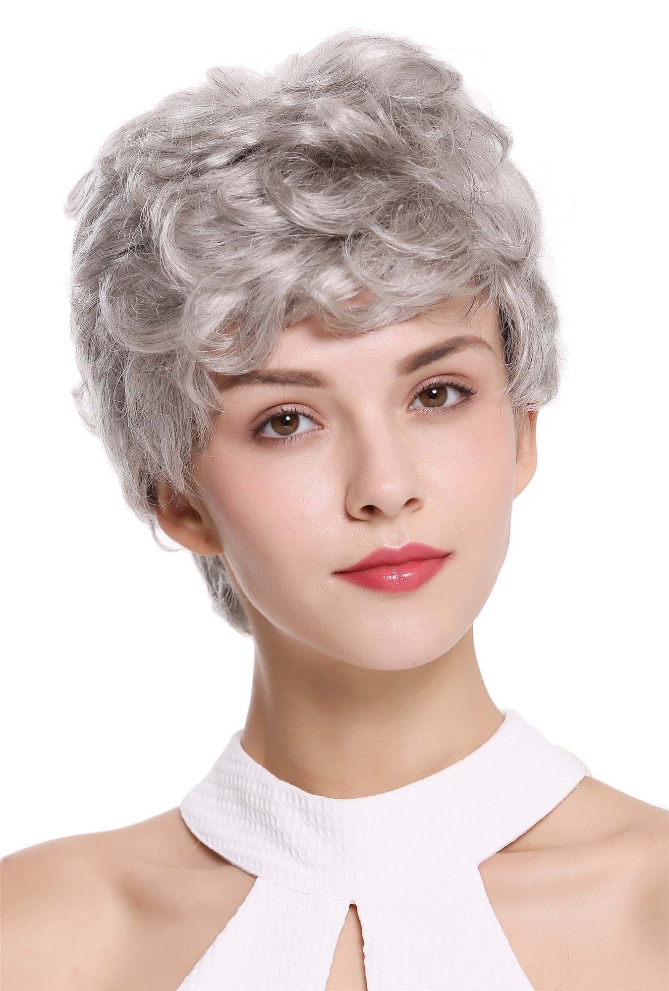 Lady wig real human hair women short wavy stylish silver grey gray NG-HH, view 4, WIG ME UP: Your Perücken Online Shop Quality Wigs, Unisex, silver gray with a small amount of black, wavy, short, 100% Human Hair