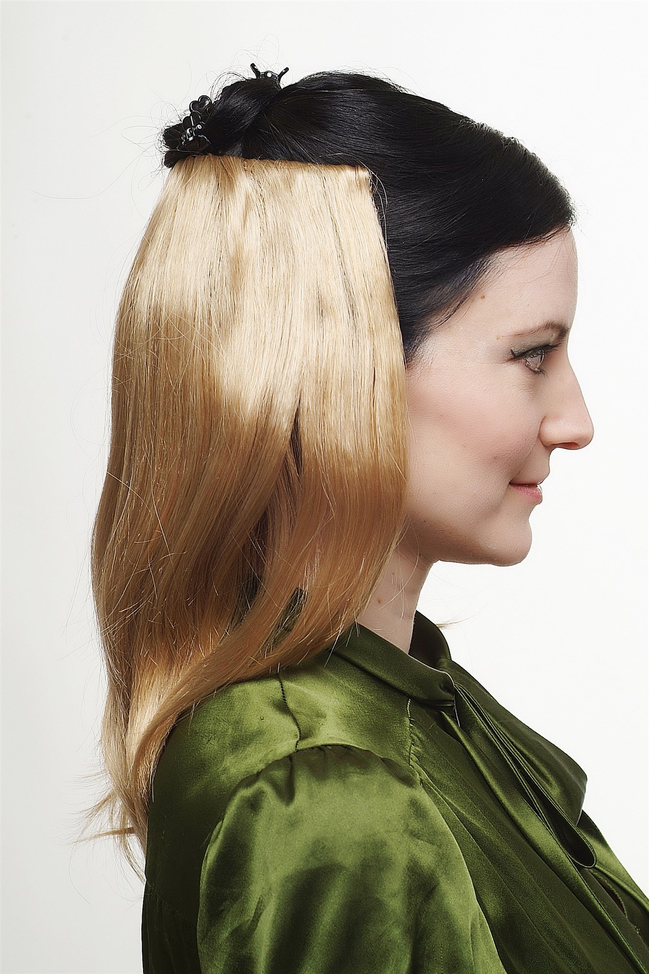 Halbperücke Clip-in Haarteil 5 Klammern glatt Goldblond N535-A-24B, Ansicht 2, WIG ME UP: Ihr Perücken Online Shop glatte Halbperücke Goldblond 35 cm lang