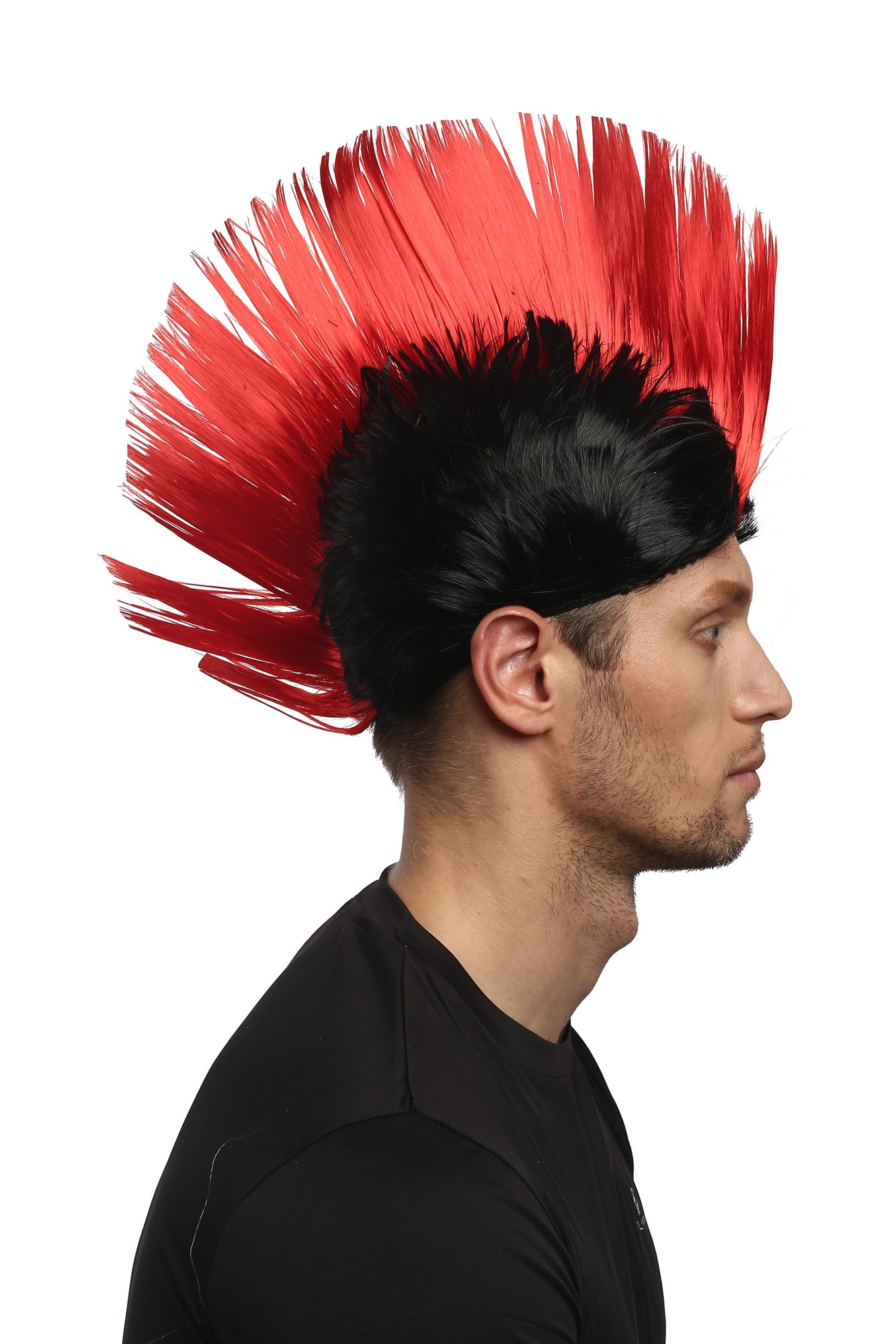 XR-012-P103/PC13 Wig Ladies Men Halloween Carnival black red spiky mohawk Punk 70s 80s, view 3, WIG ME UP: Your Perücken Online Shop Party Wig, Unisex, Red, Black, straight, short
