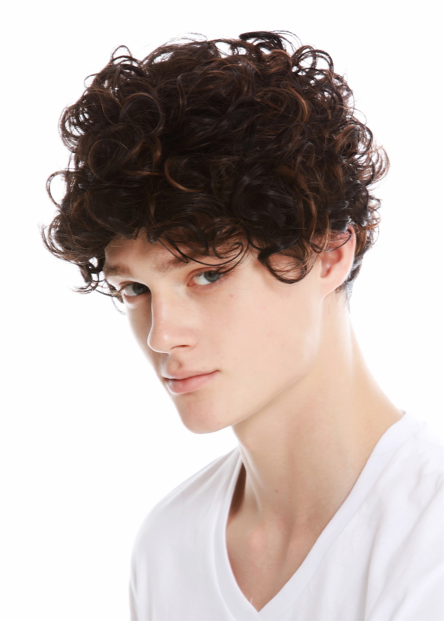 Wig short women men unisex curls curly chestnut brown mix TYL-455, view 3, WIG ME UP: Your Perücken Online Shop Quality Wigs, Unisex, brown mix, curled, short