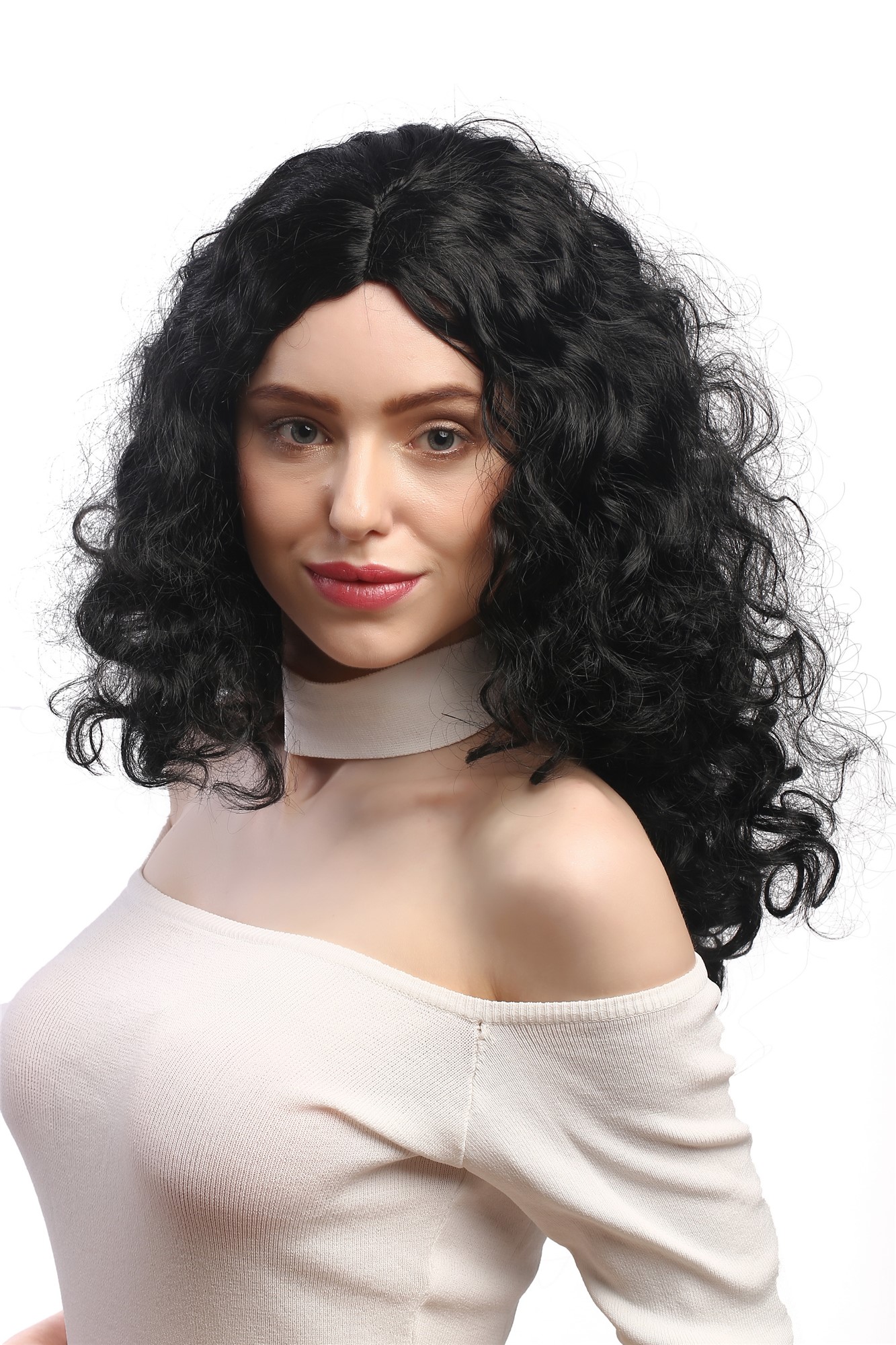 Party Wig, Ladies, Black, curled, long