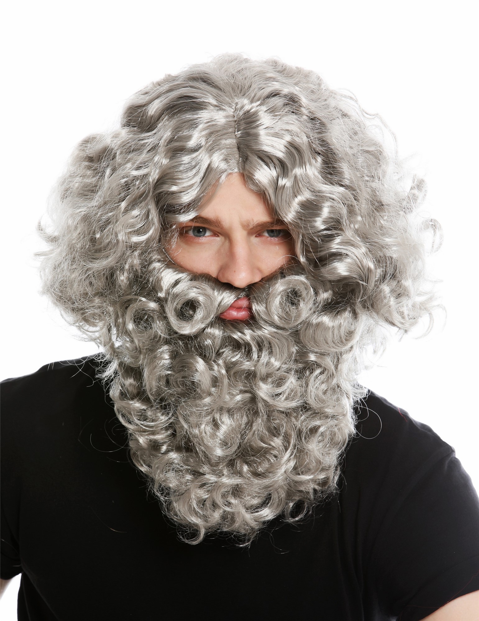günstige Party Perücke, Perücke Bart Vollbart Grau Prophet Magier 8115-A+B-ZA68R, Ansicht 2, WIG ME UP: Ihr Perücken Online Shop lockige Party Perücke Silbergrau lange Haare für Herren