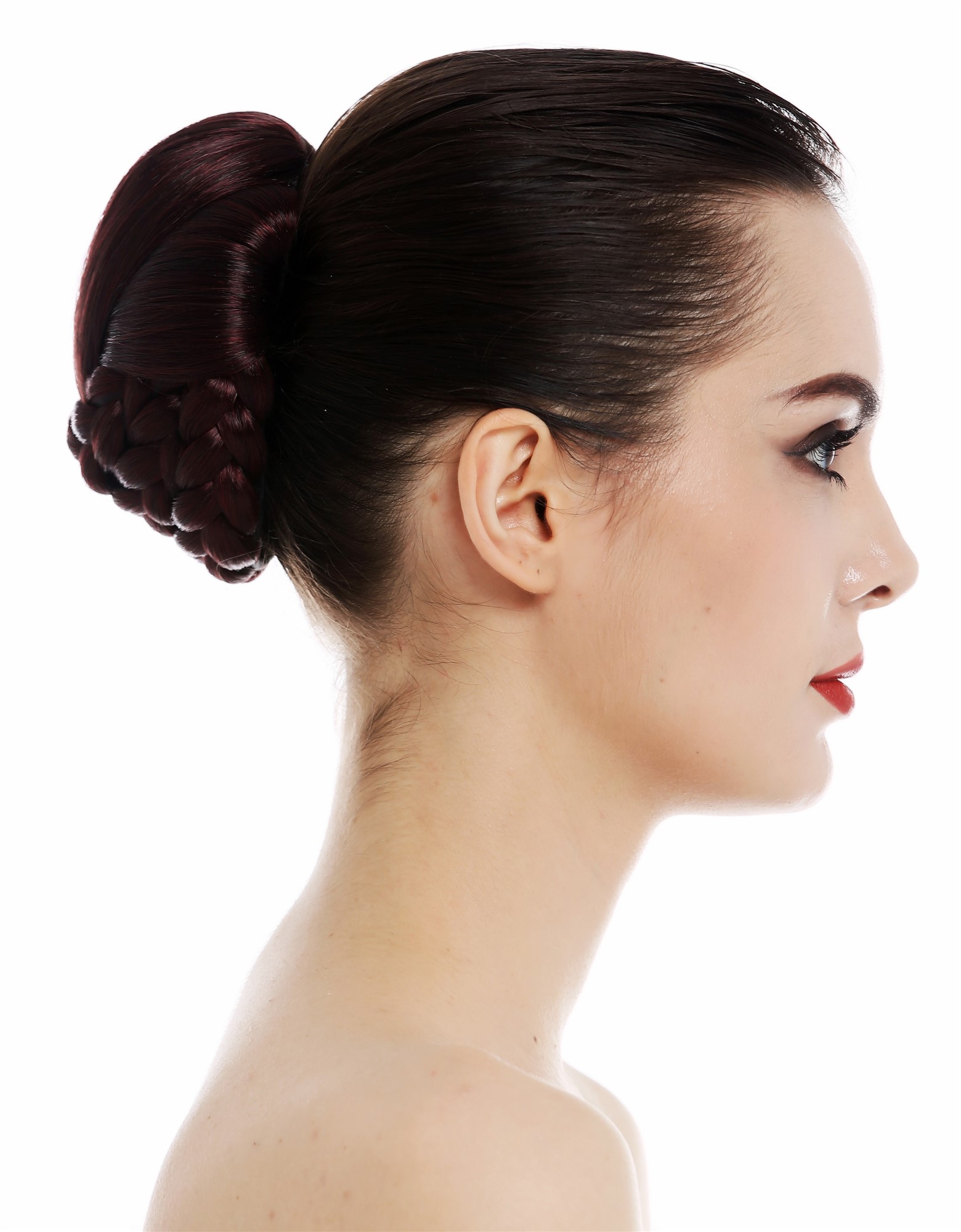 Dutt Haardutt Haarknoten Chignon traditionell geflochten Schwarz Rot Mix HYD-6051-2/39, Vorderansicht, WIG ME UP: Ihr Perücken Online Shop geflochtener Dutt Haarteil Schwarz-Rot-Mix