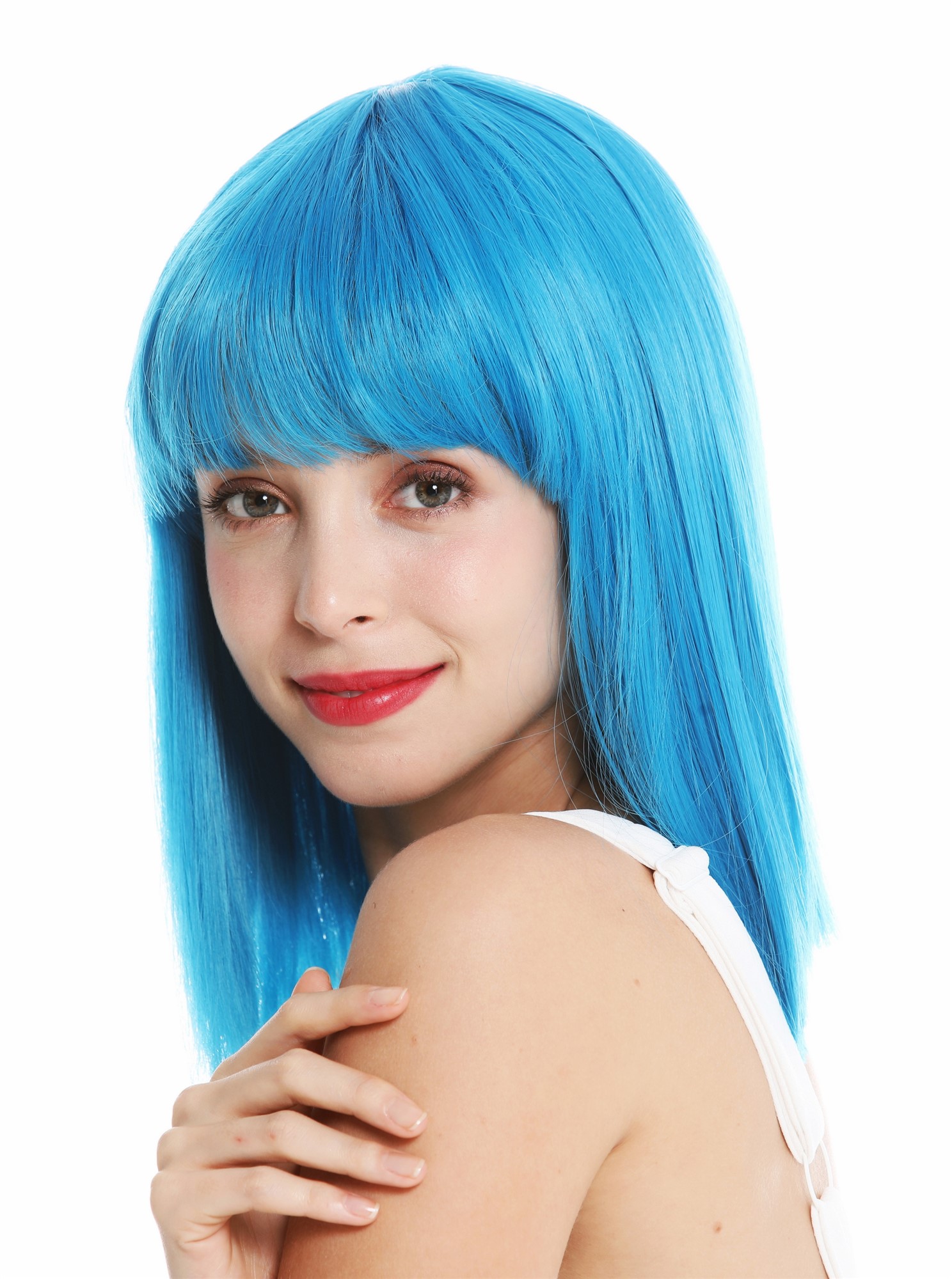 Women's wig short shoulder length sleek Cleopatra fringe light blue VK-10, view 3, WIG ME UP: Your Perücken Online Shop Quality Wigs, Ladies, neon blue, straight, shoulder-length