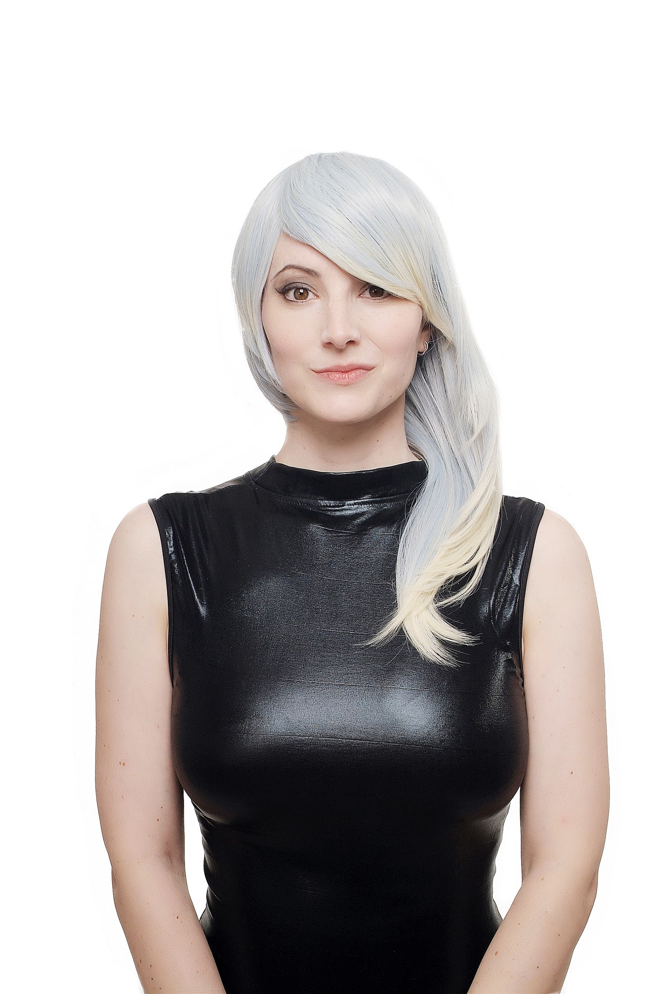 hochwertige Qualitätsperücken, Perücke Cosplay lang glatt gestuft Cyan Platin SA071-T4020-T613, Vorderansicht, WIG ME UP: Ihr Perücken Online Shop glatte Tressen-Perücke Blau-Platinblond-Mix lange Haare für Damen