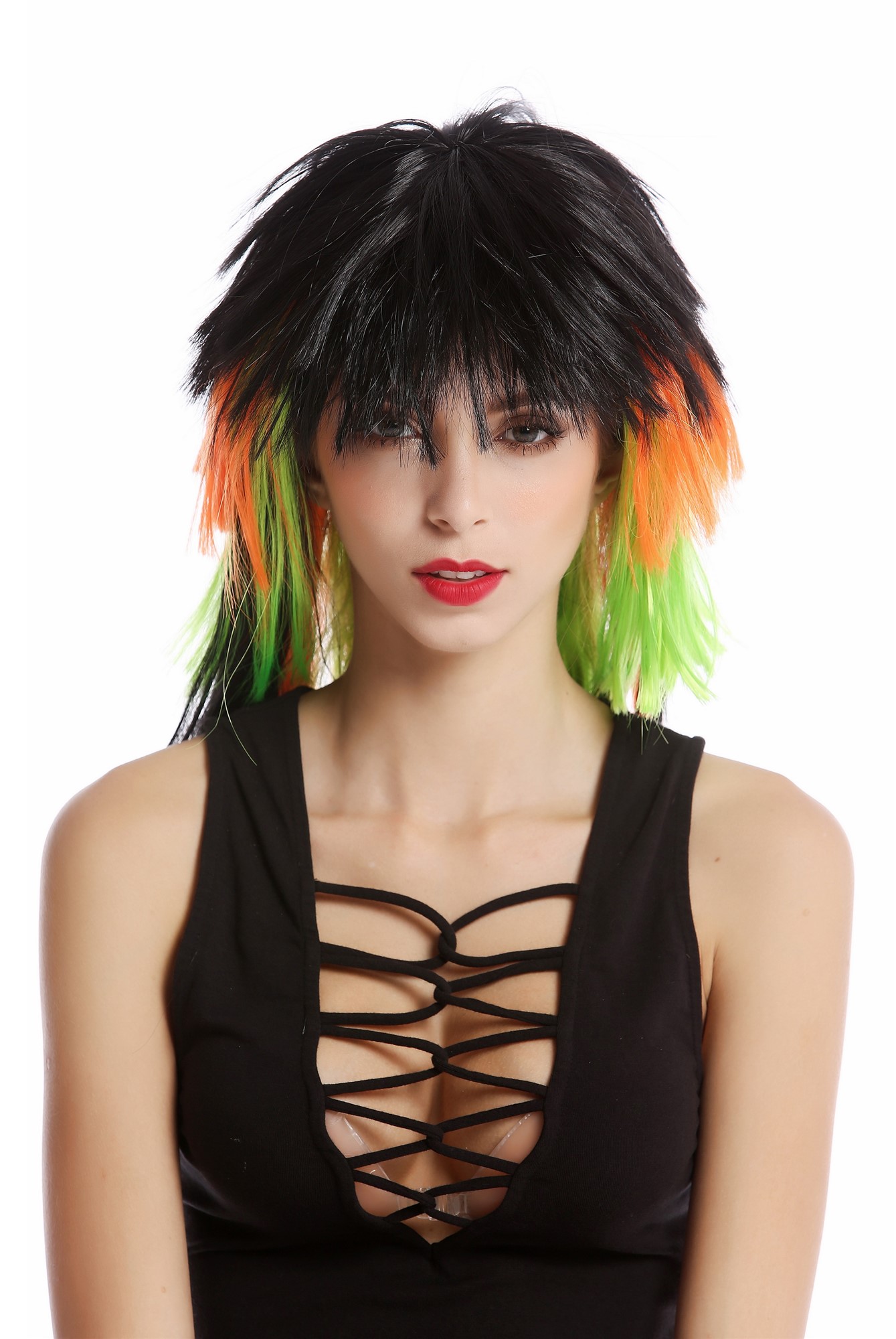 Party Wig, Ladies, Black, Red, Green, straight, long