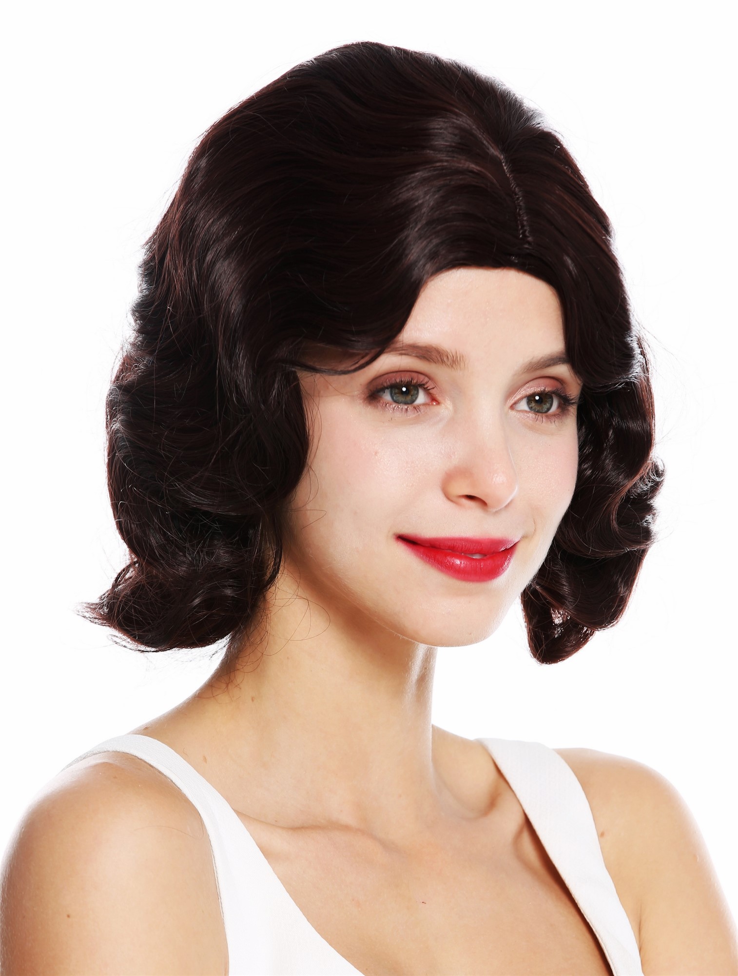 hochwertige Qualitätsperücken, Perücke 20er Mittelscheitel wellig Swing Mahagoni Braun Mix GFW1726-2T33, Ansicht 2, WIG ME UP: Ihr Perücken Online Shop wellige Tressen-Perücke mit Kopfhaut-Imitat Braun-Mix kurze Haare für Damen