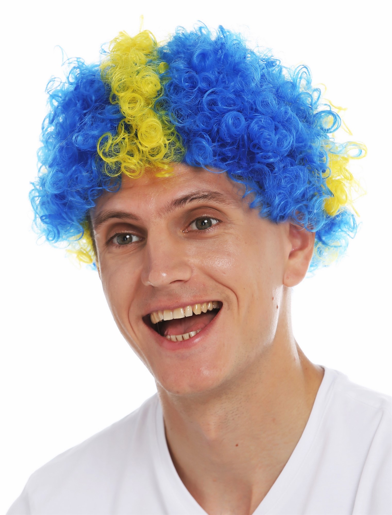 Party Wig, Unisex, blue-yellow mix, curled, short