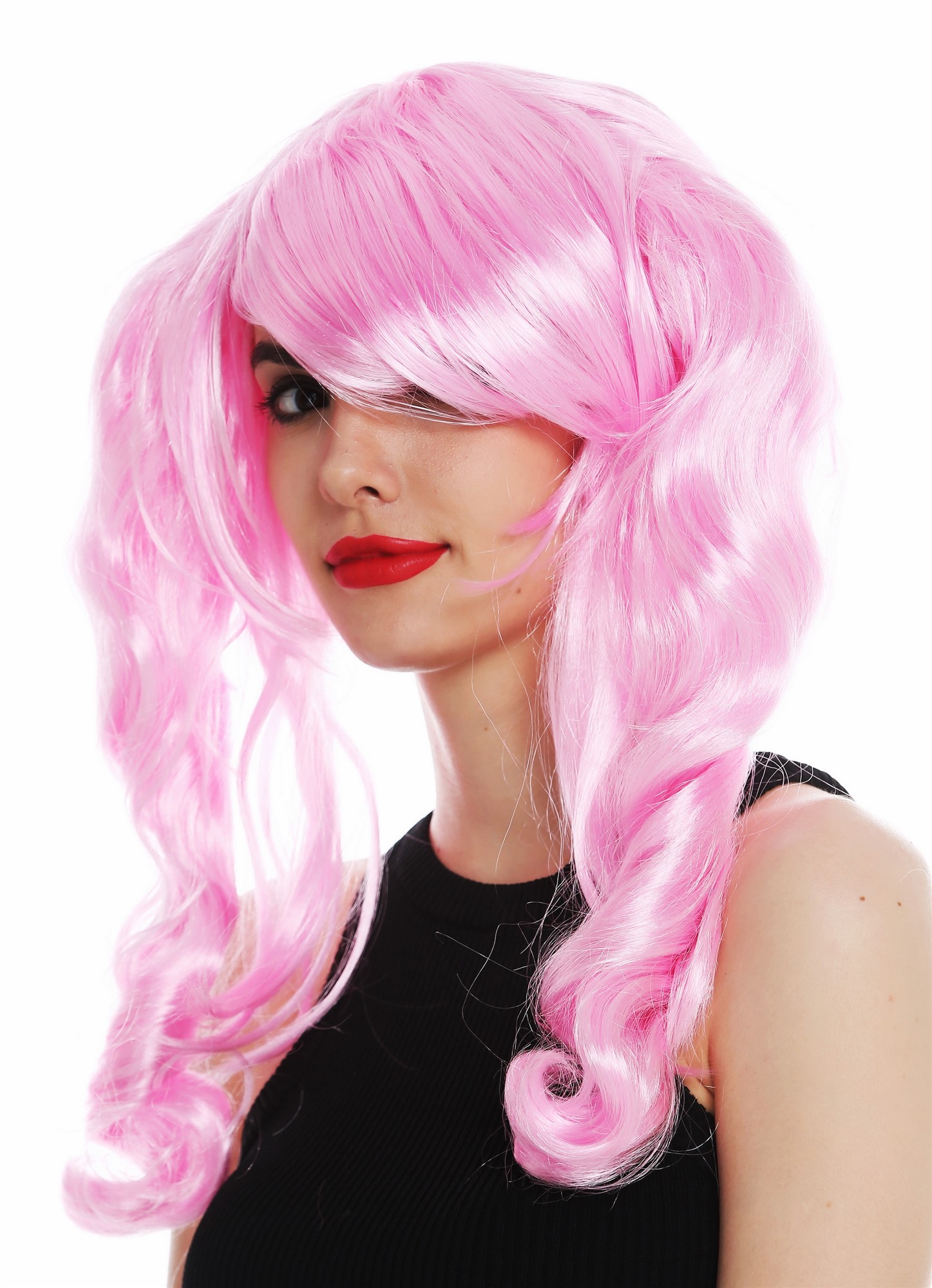 günstige Party Perücke, Perücke Zöpfe Pink Rosa Gothic Lolita 31651-PC28, Ansicht 2, WIG ME UP: Ihr Perücken Online Shop lockige Party Perücke Hellrosa schulterlange Haare für Damen