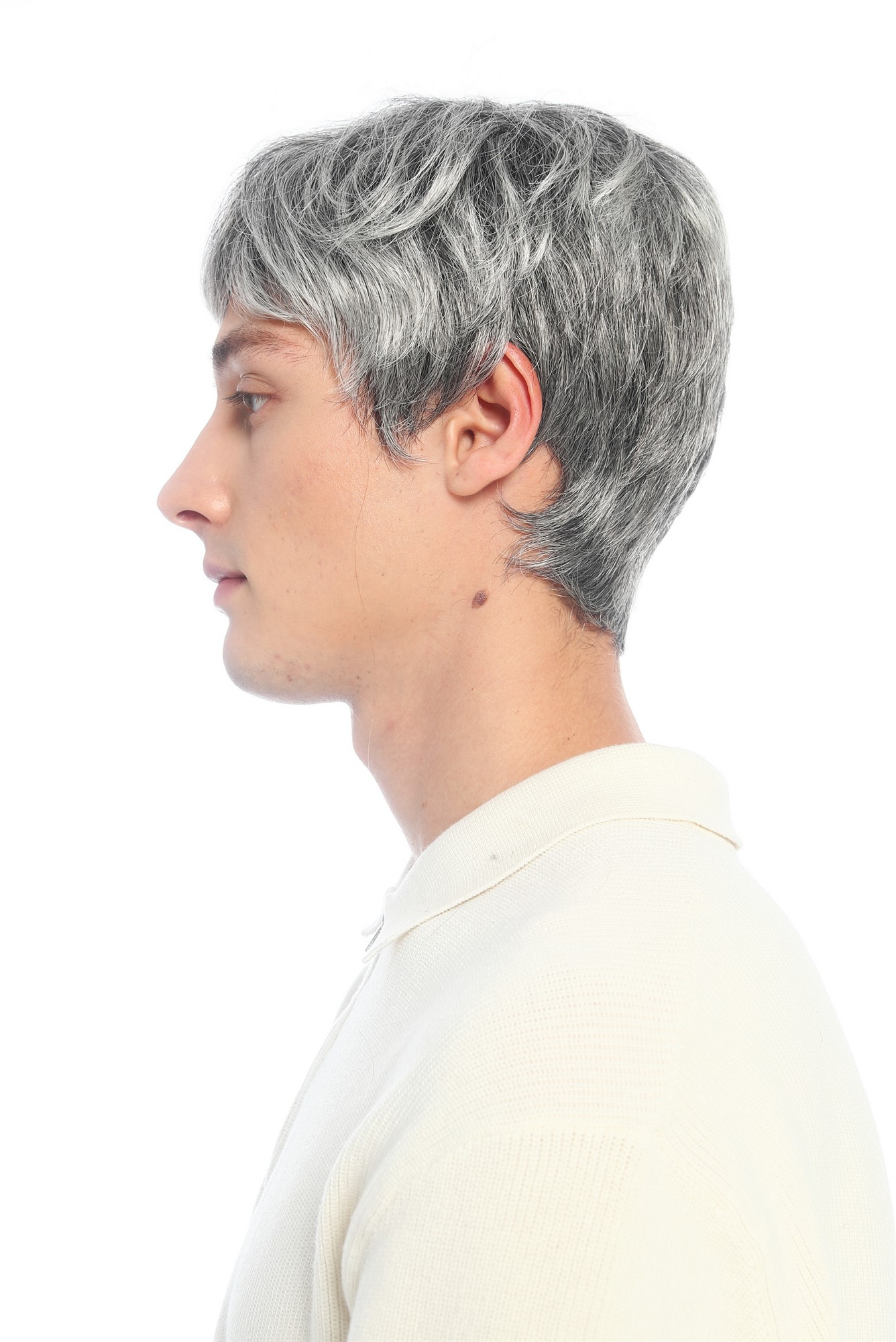 Perücke Damen Herren unisex kurz leicht gewellt dunkelgrau grau meliert VK-66-4T60