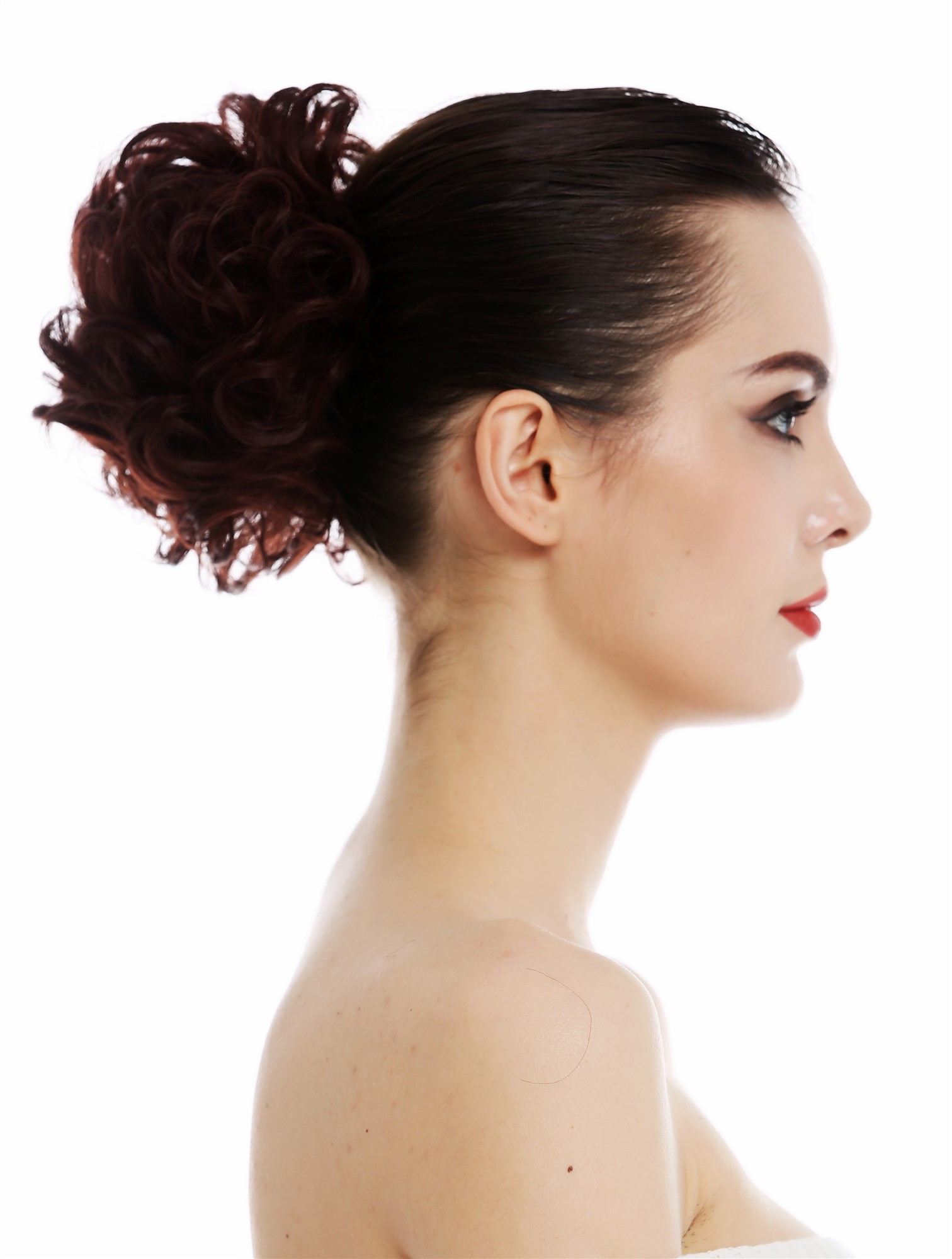 Haarteil Haarnest Haarrose voluminös lockig Rotbraun TYP-260-33, Ansicht 3, WIG ME UP: Ihr Perücken Online Shop lockiger Dutt Haarteil Mahagonibraun