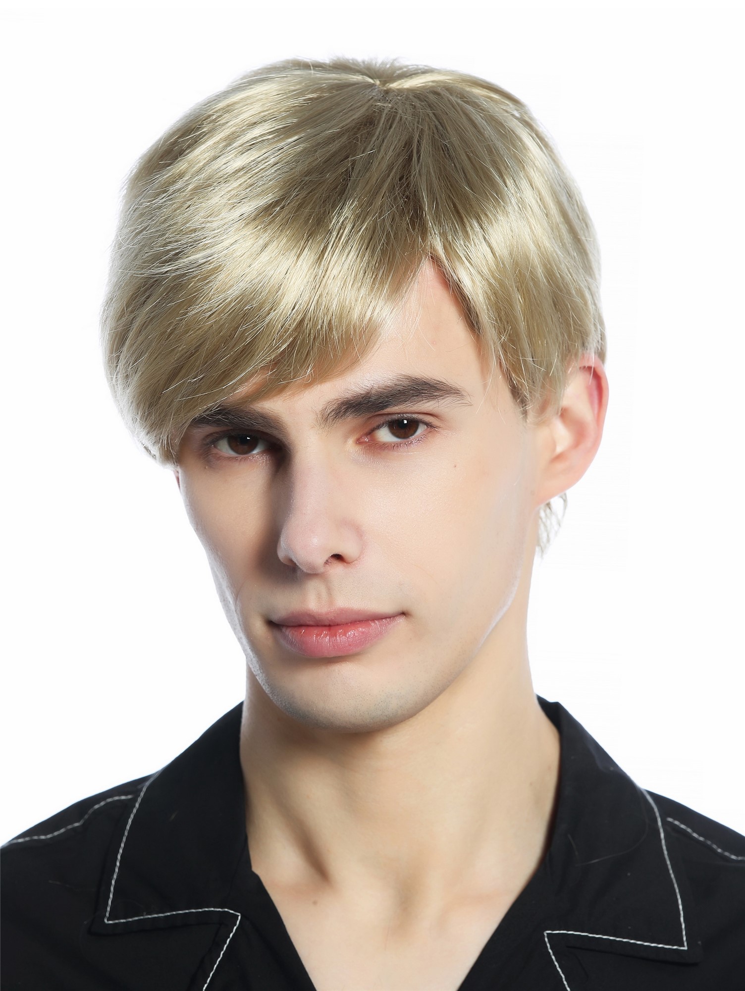 hochwertige Qualitätsperücken, Perücke Herren kurz glatt gescheitelt Scheitel Aschblond M230-24, Vorderansicht, WIG ME UP: Ihr Perücken Online Shop glatte Tressen-Perücke Aschblond kurze Haare für Herren