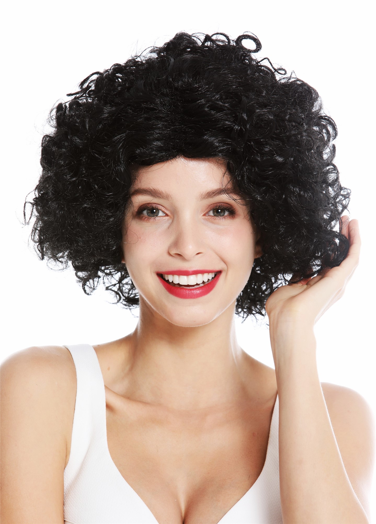 Women's party wig carnival Halloween Diva short curly middle parting black 1352, view 3, WIG ME UP: Your Perücken Online Shop Party Wig, Unisex, pitch black, curled, short