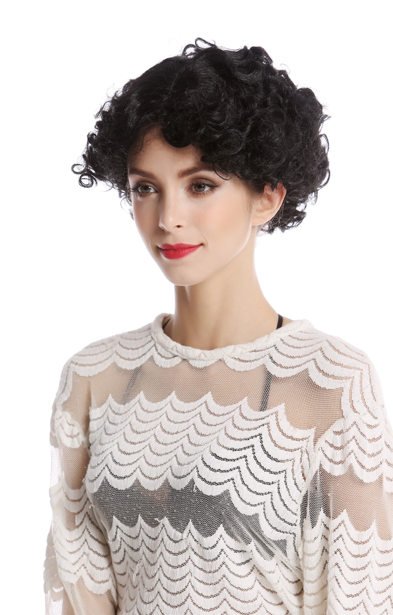90982-ZA103 Wig Ladies Women Halloween Carnival Cosplay short curly curls black, view 3, WIG ME UP: Your Perücken Online Shop Party Wig, Unisex, Black, curled, short