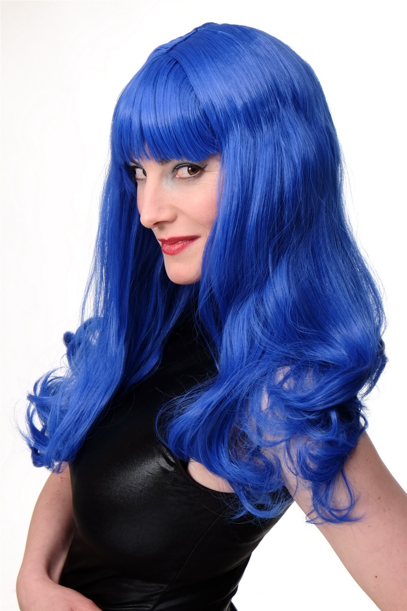 günstige Party Perücke, Perücke Katy Blau Pony Lang lockig Disco WIG021-BLUE, Ansicht 2, WIG ME UP: Ihr Perücken Online Shop wellige Party Perücke Blau lange Haare für Damen