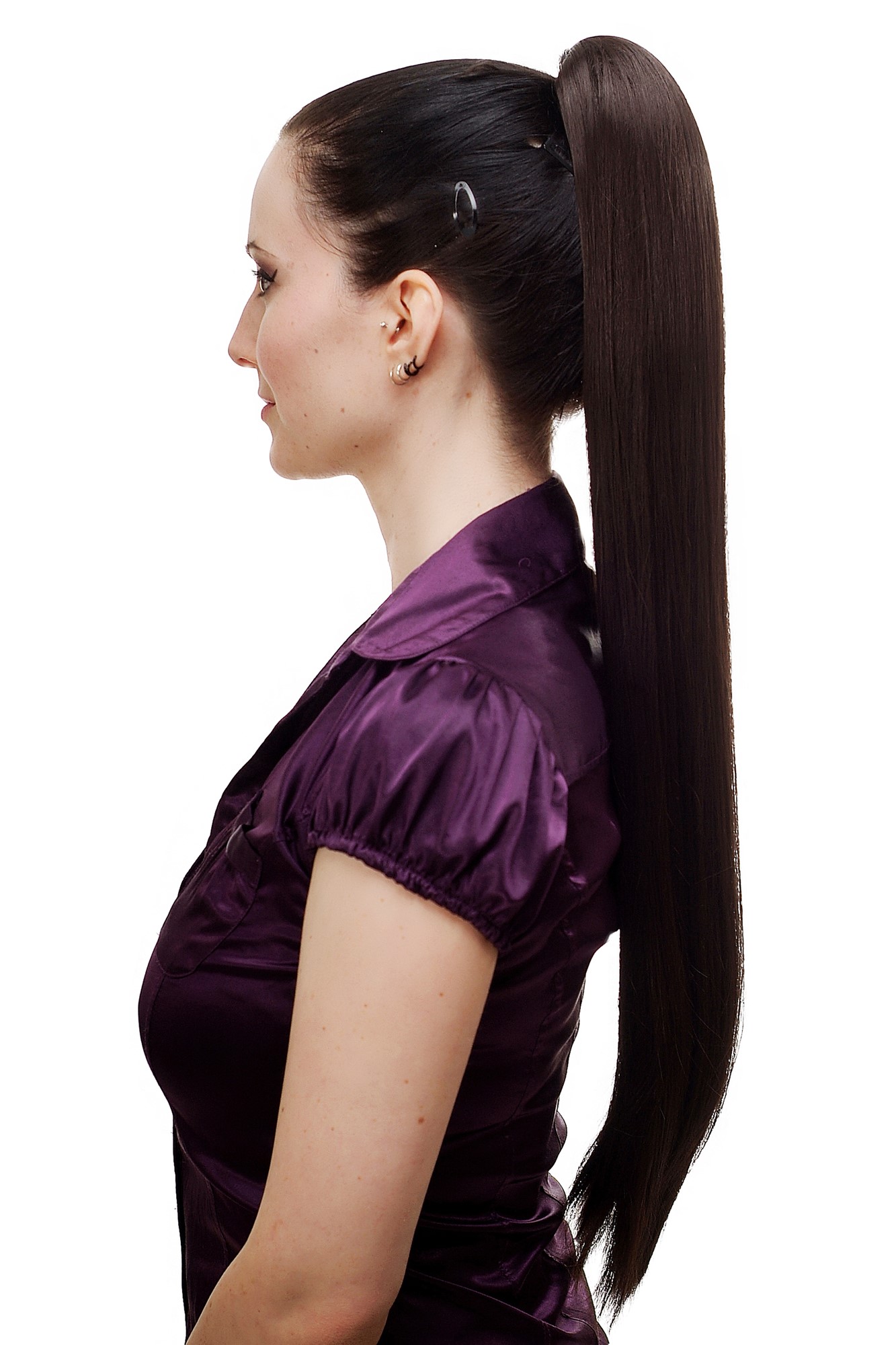 Hairpiece PONYTAIL with Claw Clamp/Clip extremely long straight & smooth dark brown T113-4 70 cm, view 2, WIG ME UP: Your Perücken Online Shop Ponytails, dark brown, straight, long