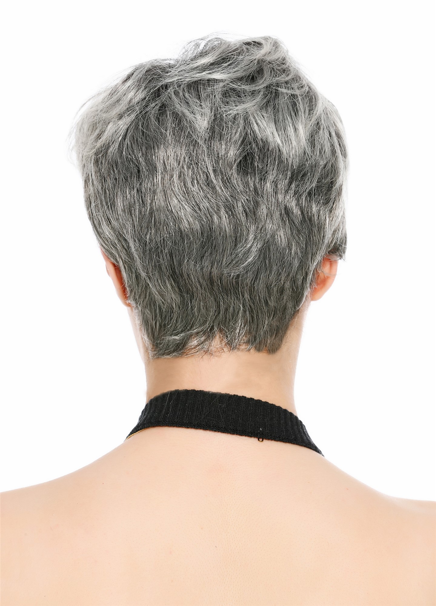 Perücke Damen Herren unisex kurz leicht gewellt dunkelgrau grau meliert VK-66-4T60