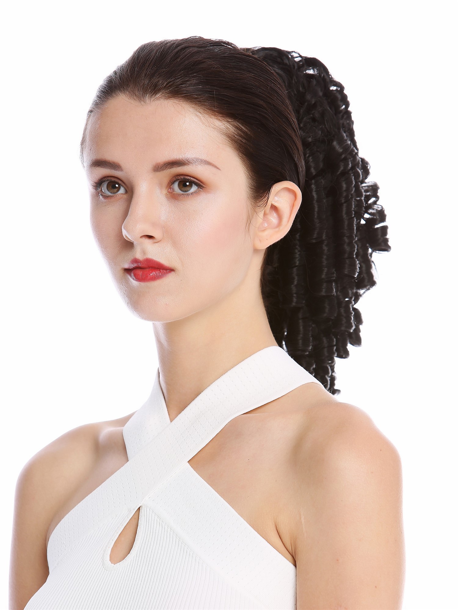 hochwertiger Zopf Pferdeschwanz Korkenzieher-Locken lockig Schwarz N900A+2-V-1B, Ansicht 3, WIG ME UP: Ihr Perücken Online Shop glattes Zopf-Haarteil Samtschwarz 30 cm lang