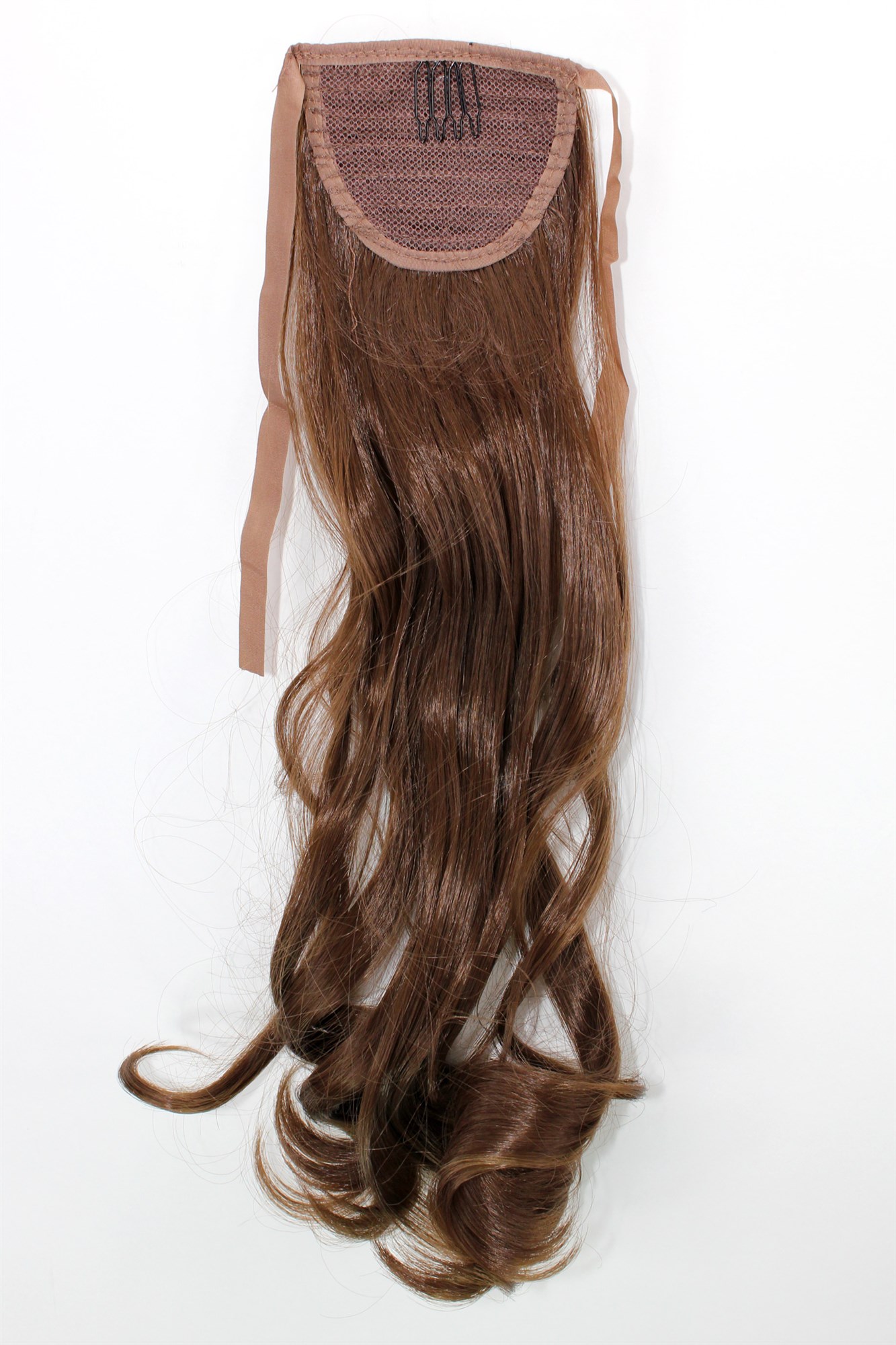 YZF-TC18-8 Hairpiece Pontail Pigtail extension slim light wavy comb and ribbon medium brown, view 2, WIG ME UP: Your Perücken Online Shop Ponytails, light brown, wavy, shoulder-length