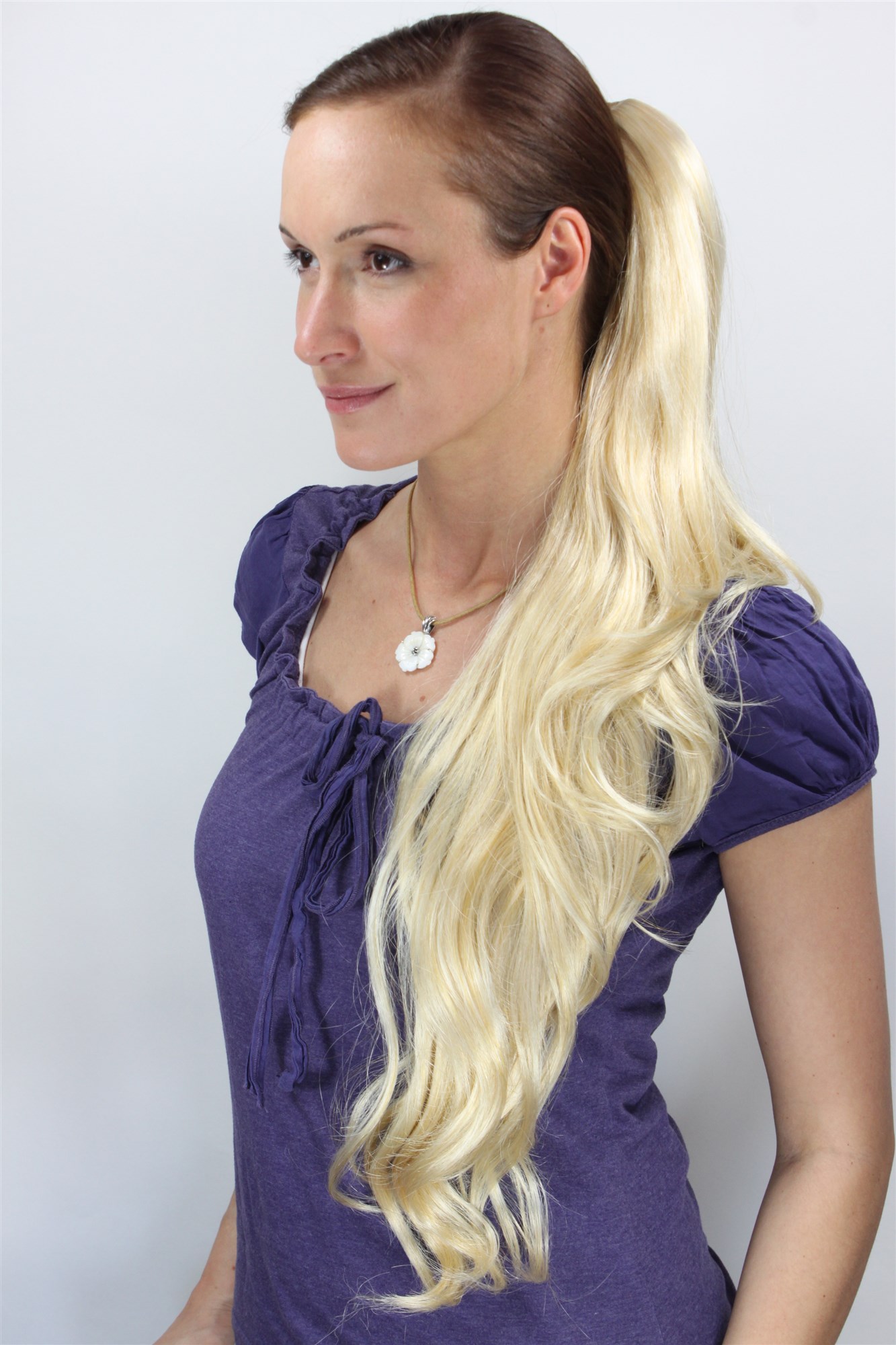 Ponytail Extension bright blonde blond very long slightly wavy T117, view 2, WIG ME UP: Your Perücken Online Shop Ponytails, light blonde, wavy, long