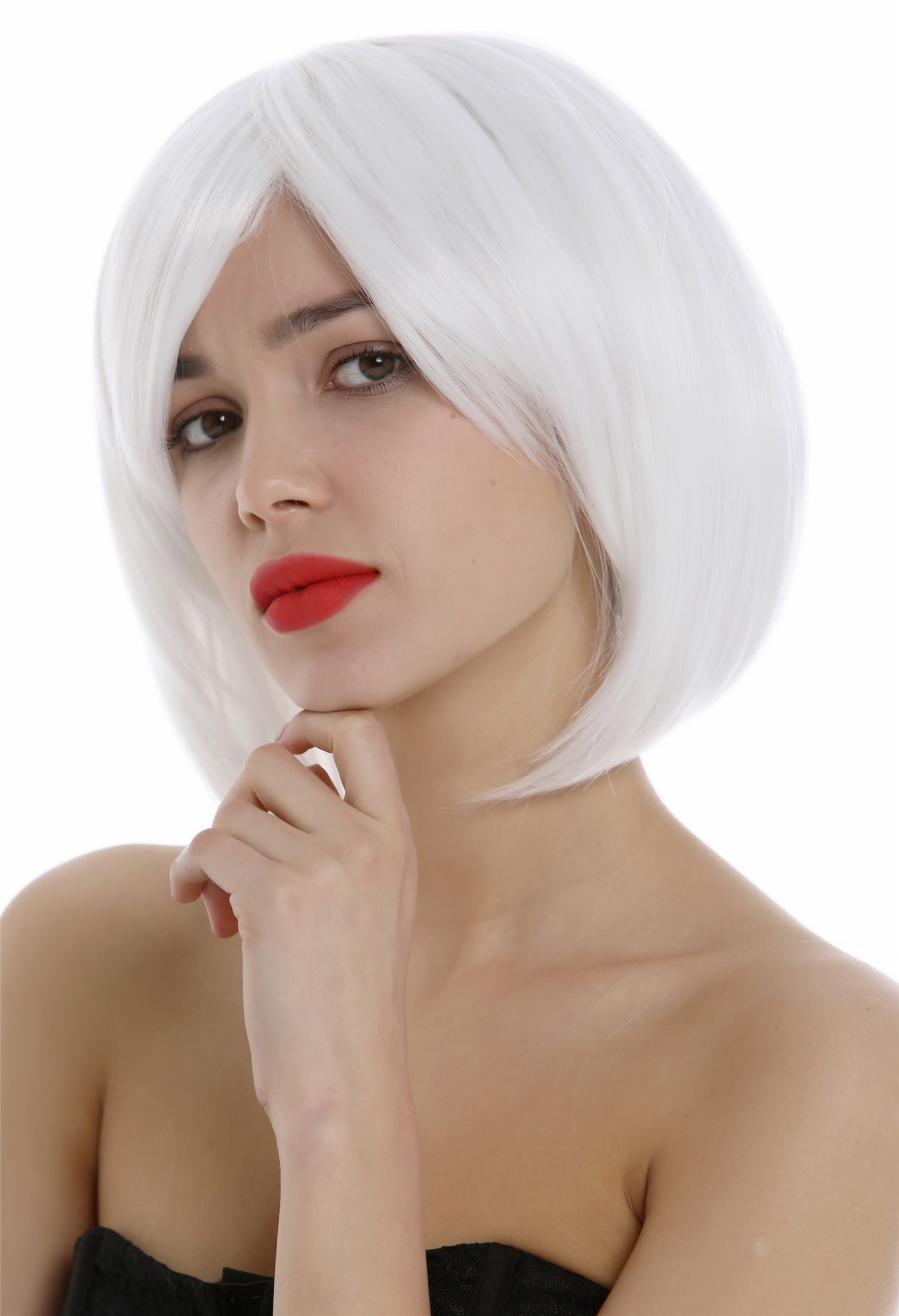 Lady Women wig cosplay short frayed Bob style parting white 1215, front view, WIG ME UP: Your Perücken Online Shop Quality Wigs, Ladies, blossom white, straight, short