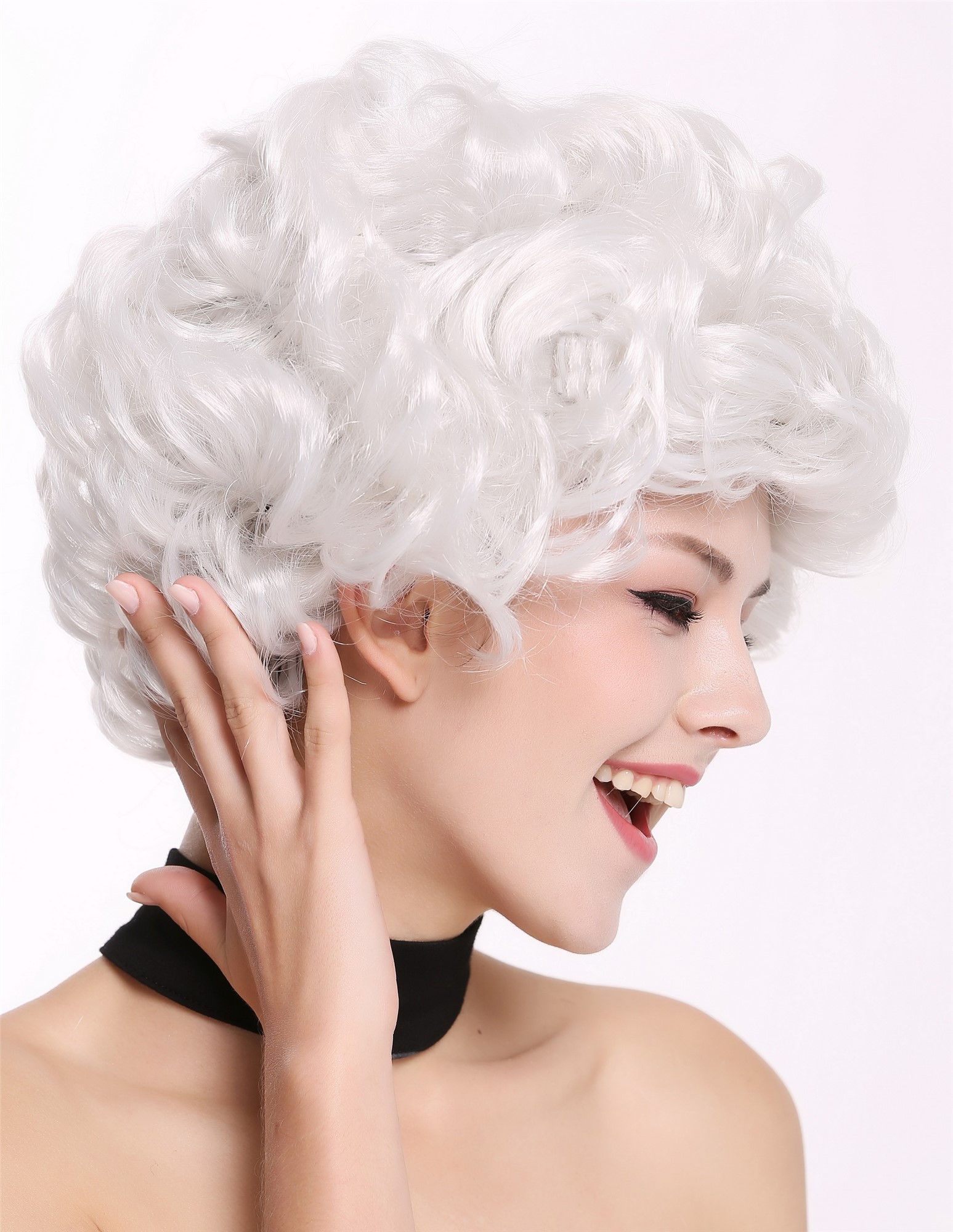 Lady Party Wig white curls curly volume Granny old older High Society Dame 91097, view 3, WIG ME UP: Your Perücken Online Shop Party Wig, Ladies, Grey, wavy, short