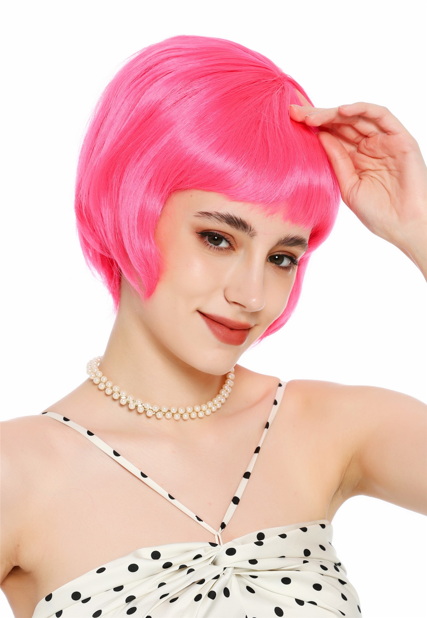 Perücke Damen Retro Vintage 50er 60er Beehive Turmfrisur hochtoupiert kurz Pony Rosa Pink VK-71-HTC11
