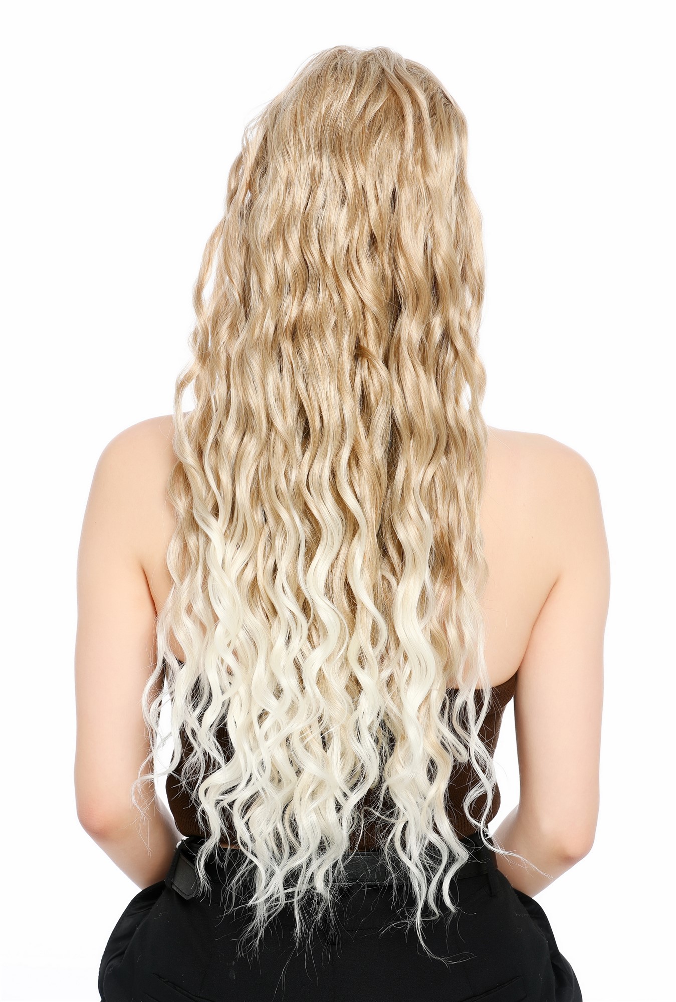 Zopf Pferdeschwanz Steckkämme voluminös stark gewellt 70cm lang Blond Platin gesträhnt N1557A-15T613A
