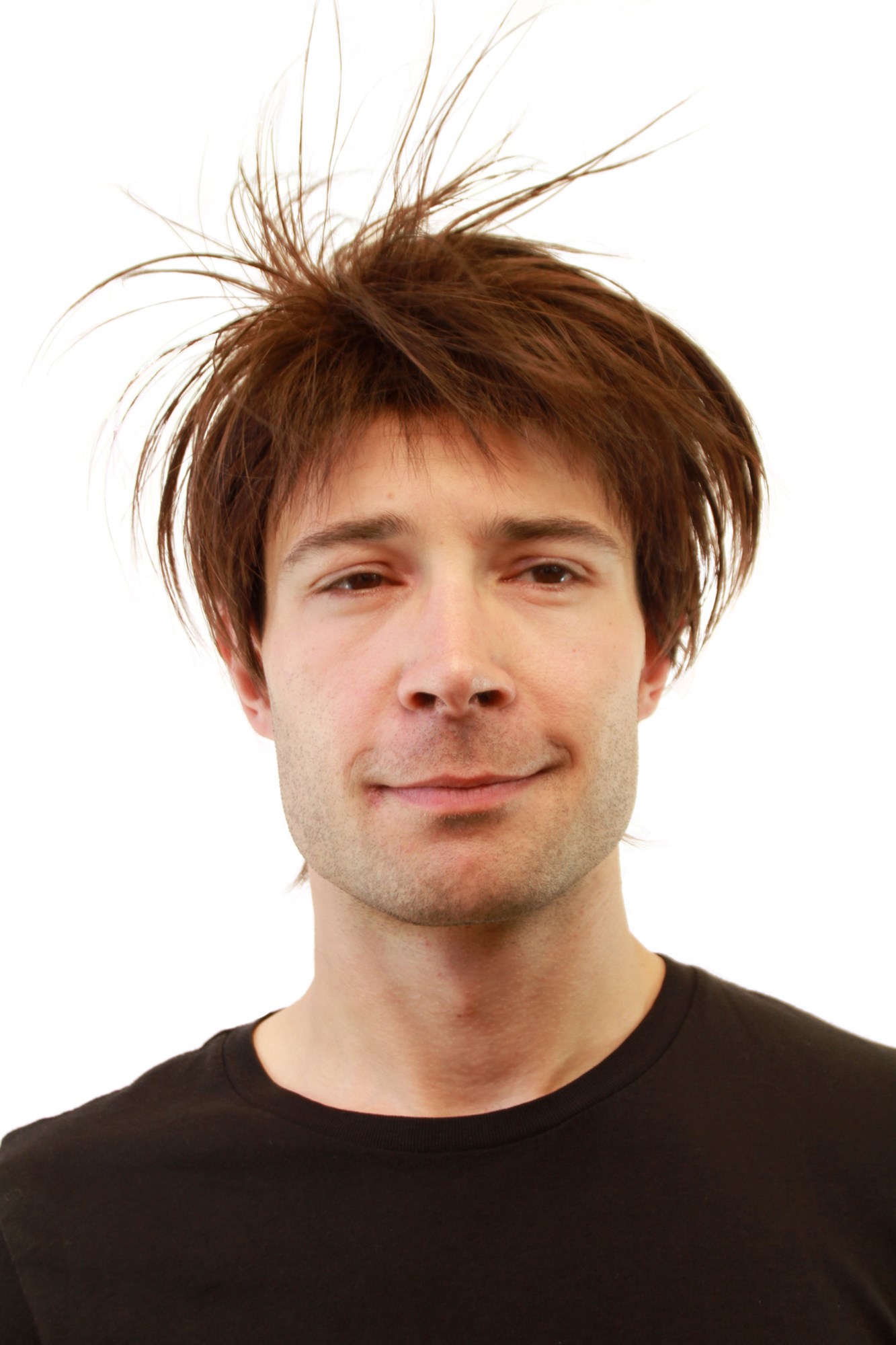 Men's WIG (for Men or Unisex) HIGH  synthetic MIXED BROWN BRUNETTE short youthful young look, front view, WIG ME UP: Your Perücken Online Shop Quality Wigs, Men, Brown, straight, short