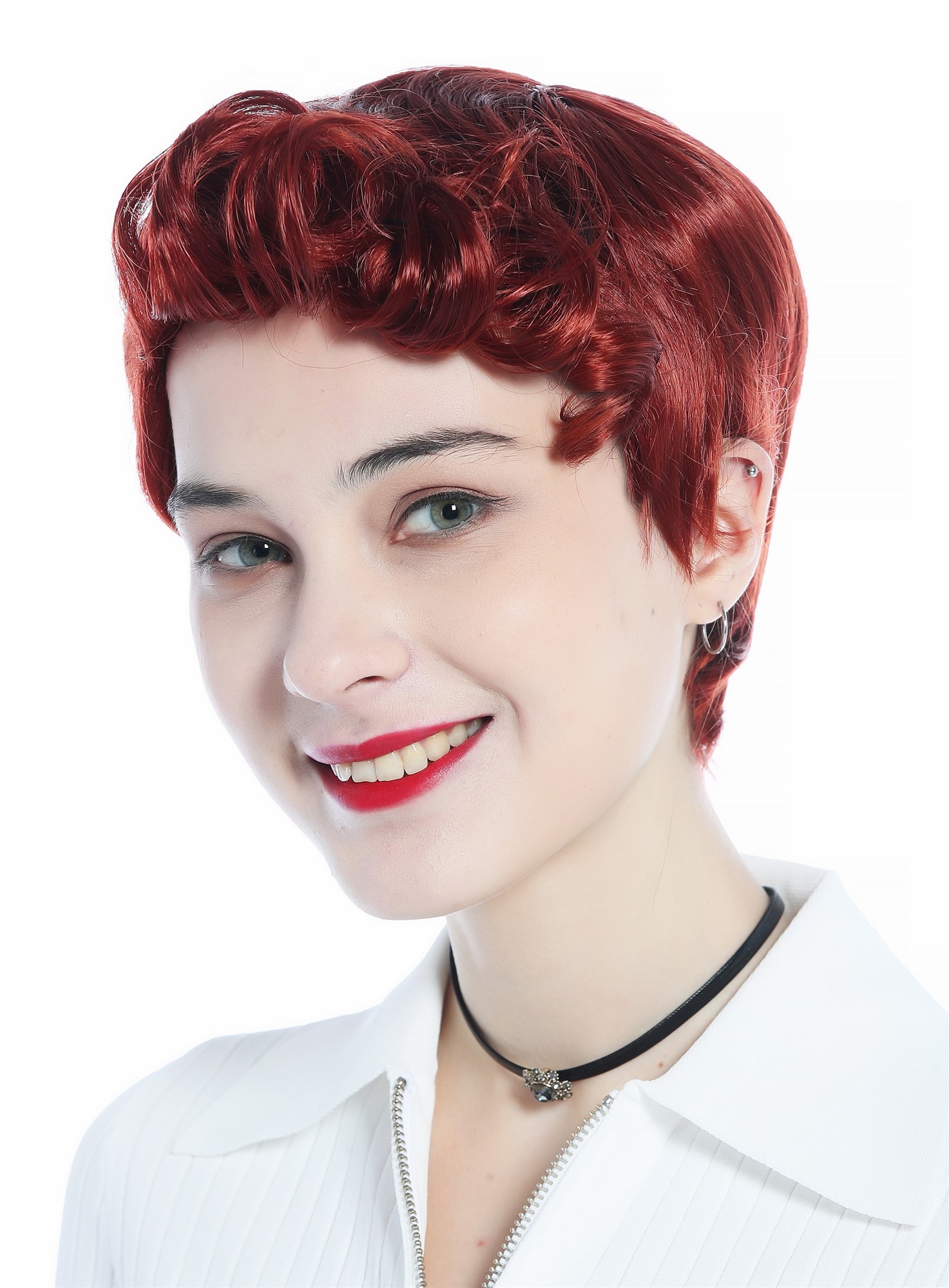 Wig Men Women unisex short straight curled quiff dark copper red DW3333, view 3, WIG ME UP: Your Perücken Online Shop Quality Wigs, Unisex, copper, curled, short