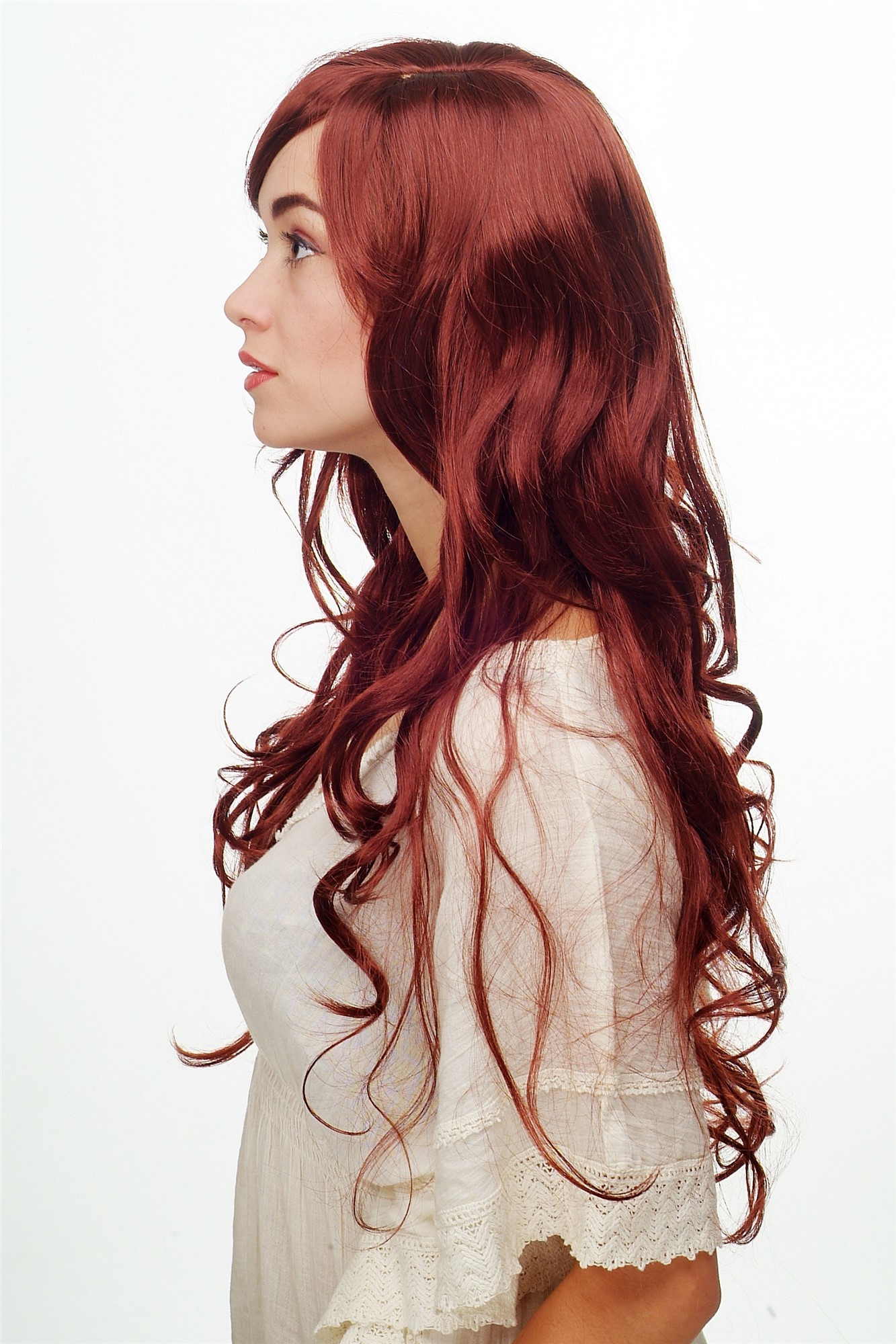 hochwertige Qualitätsperücken, Perücke lang wallendes Haar wellig leicht lockig Rotbraun Rot 9204S-131, Ansicht 3, WIG ME UP: Ihr Perücken Online Shop lockige Tressen-Perücke mit Kopfhaut-Imitat Rotbraun lange Haare für Damen