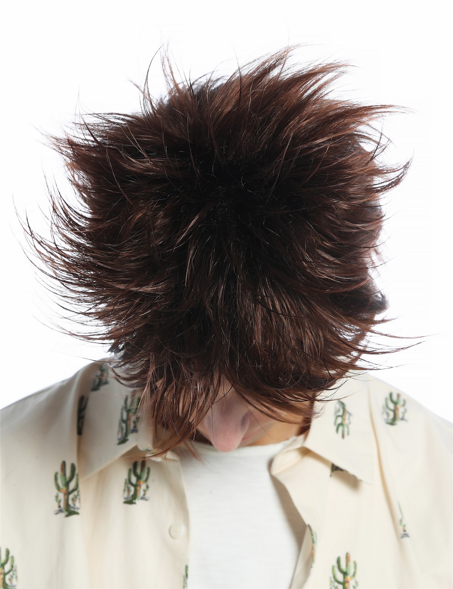 hochwertige Qualitätsperücken, Perücke kurz toupiert wilde Strähnen 80s retro Kastanie Braun Mix M-261-6T30, Ansicht 4, WIG ME UP: Ihr Perücken Online Shop glatte Tressen-Perücke Kastaniebraun mit Kupfersträhnen kurze Haare für Unisex