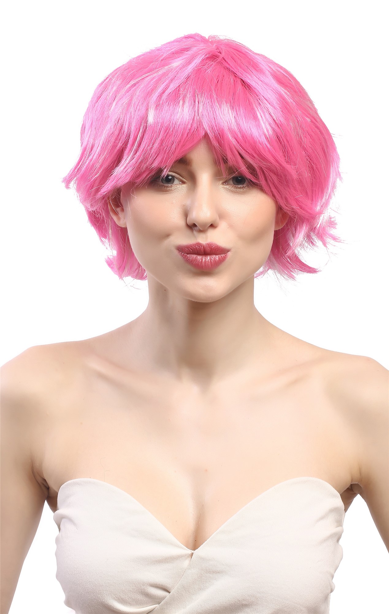 90862-ZAC5B-ZA28 Lady Party Wig Halloween short wild voluminous style two pink hues mixed, front view, WIG ME UP: Your Perücken Online Shop Party Wig, Ladies, Pink, wavy, short