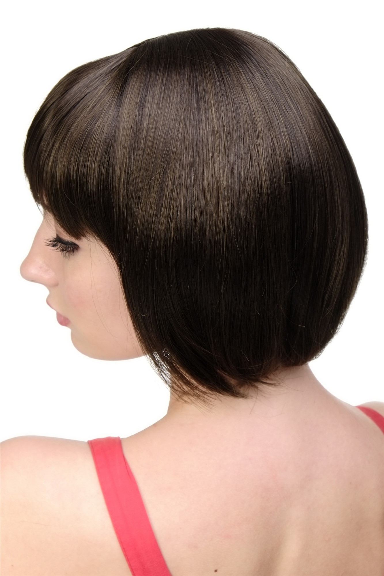 hochwertige Qualitätsperücken, Sexy Damen Bob Perücke glatte kurze Haare mit Pony Braun-Mix 703-4T8, Ansicht 2, WIG ME UP: Ihr Perücken Online Shop glatte Tressen-Perücke mit Kopfhaut-Imitat Dunkelbraun-Mittel-Aschbraun kurze Haare für Damen