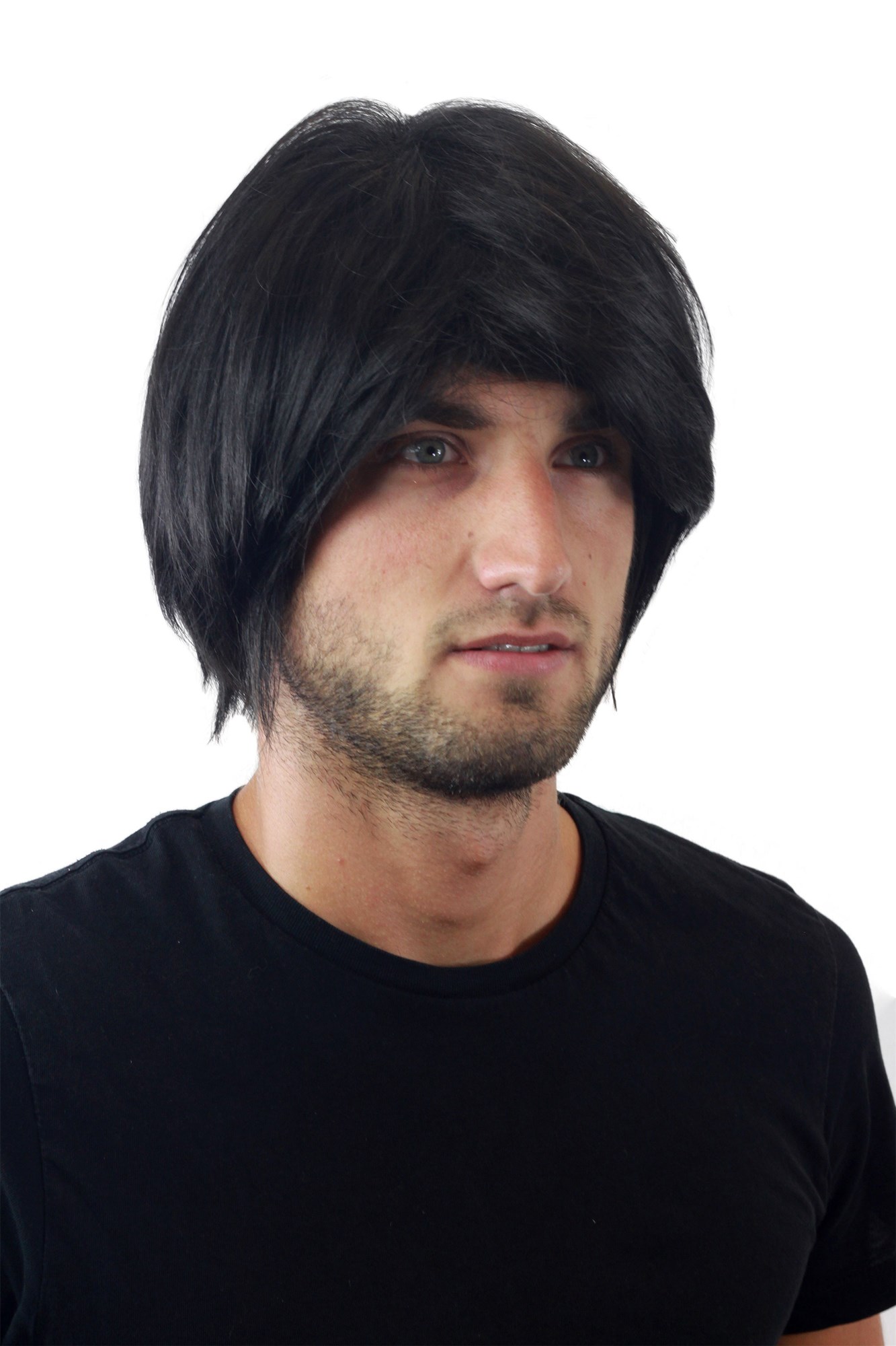hochwertige Qualitätsperücken, Herrenperücke Mittellang schwarz Seitenscheitel GFW895-1B, Ansicht 7, WIG ME UP: Ihr Perücken Online Shop glatte Tressen-Perücke Samtschwarz kurze Haare für Herren