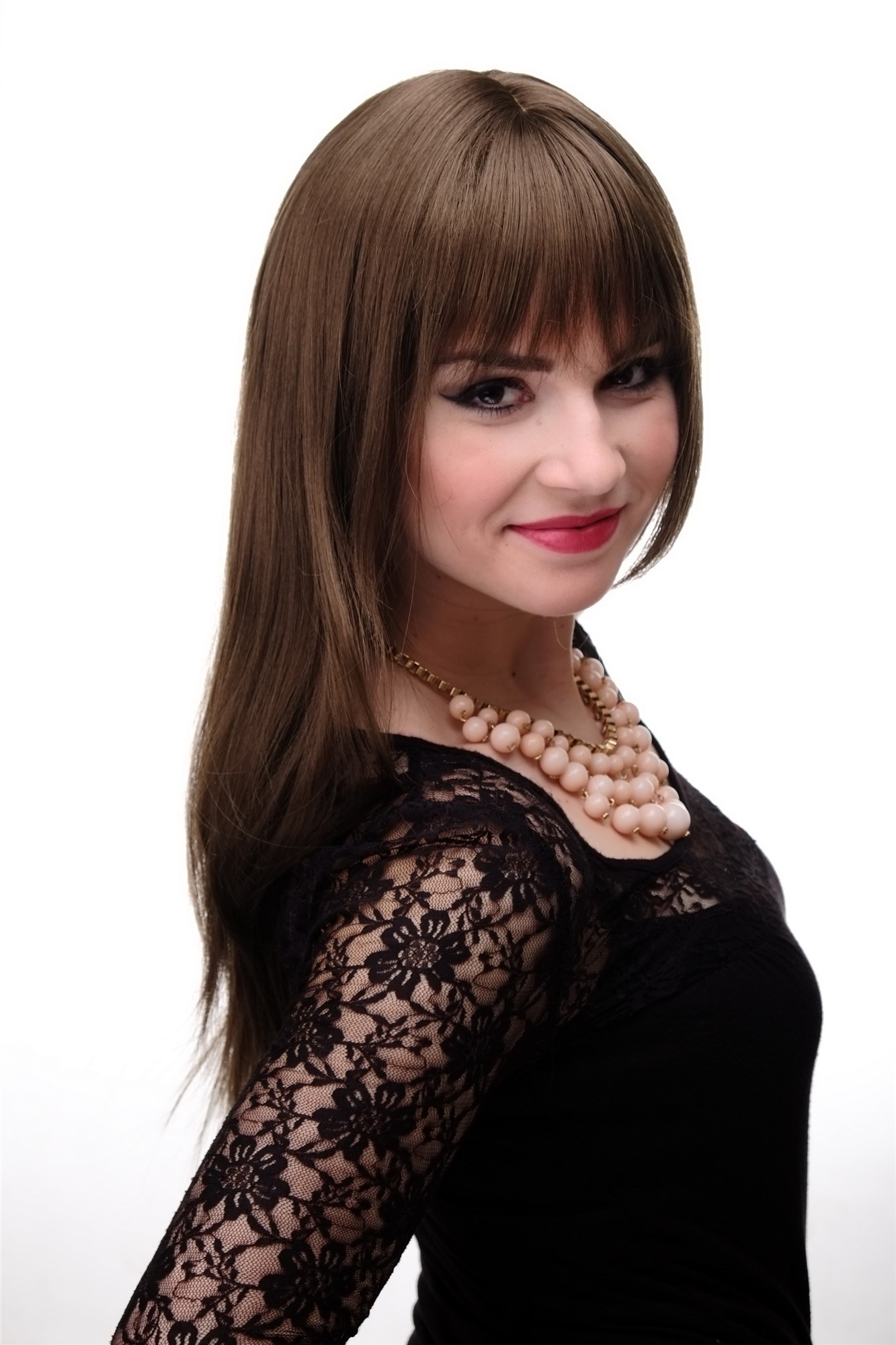 Lady women wig medium long straight sleek fringe bangs medium brown 3280, view 3, WIG ME UP: Your Perücken Online Shop Quality Wigs, Ladies, medium golden brown, straight, long