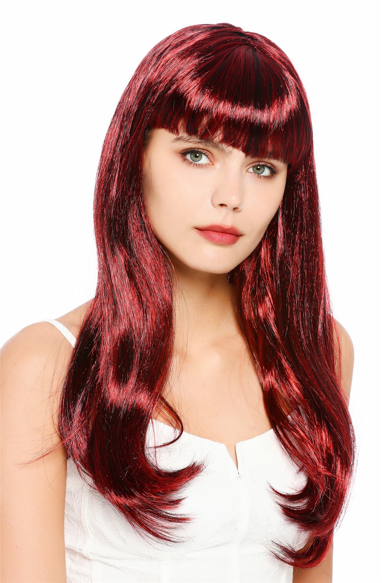 glatte Party-Perücke Dunkelrot, Rot-Schwarz-Mix 60 cm lange Perücke für Damen