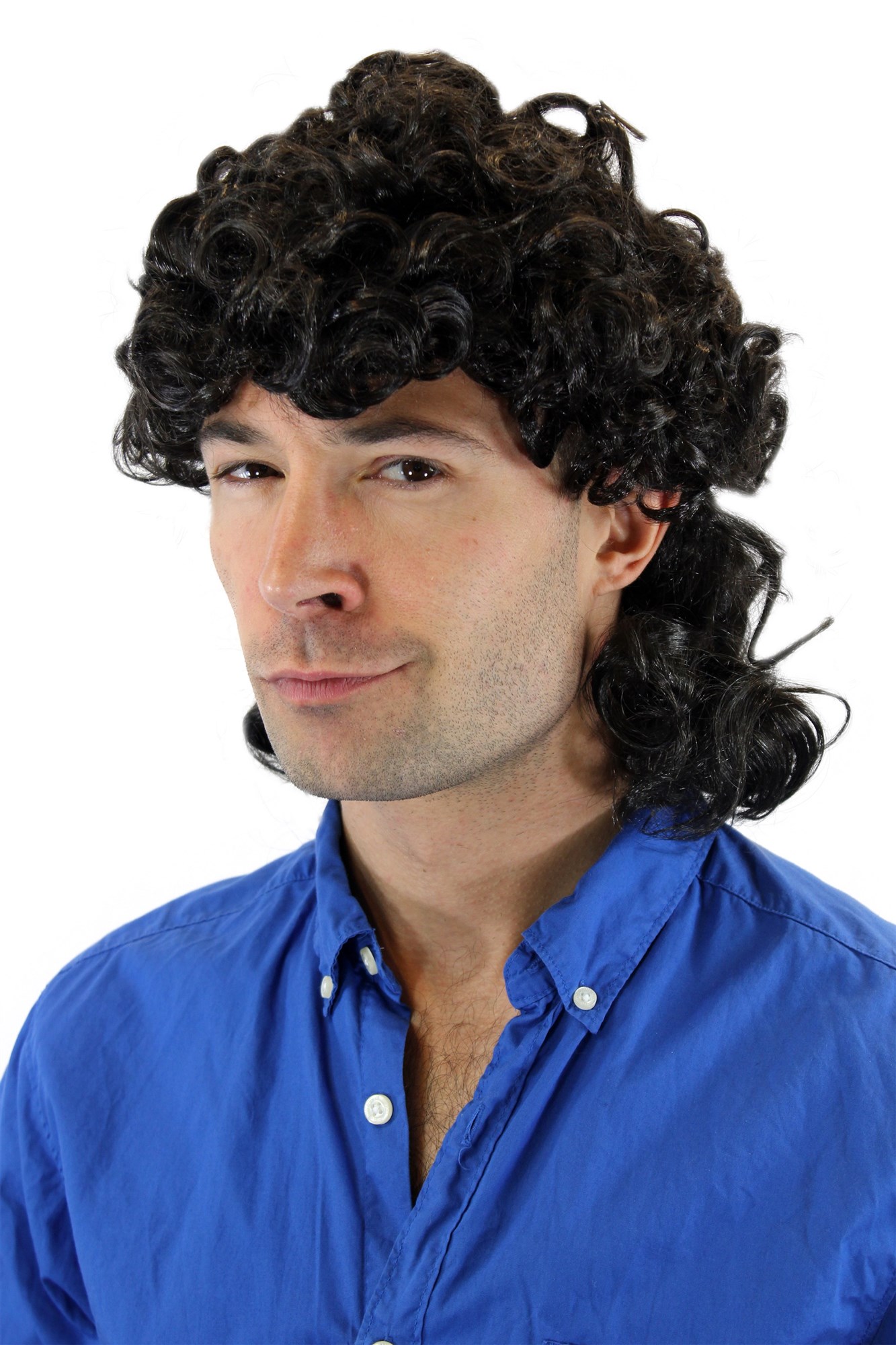 Party Wig, Men, Black, curled, shoulder-length