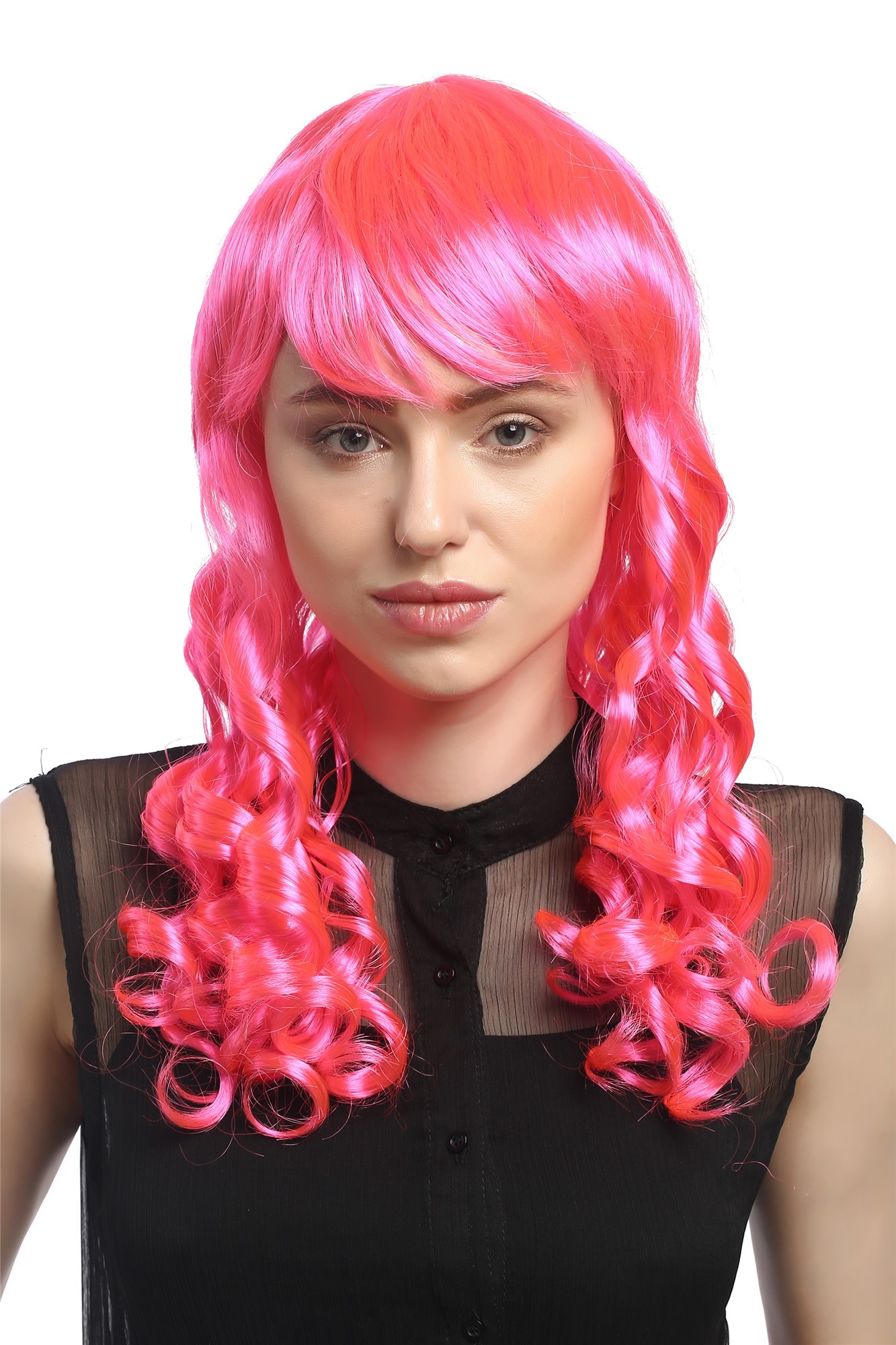 Lady Party Wig Halloween Gothic Lolita long baroque colonial romantic corkscrew curls coils pink, front view, WIG ME UP: Your Perücken Online Shop Party Wig, Ladies, Pink, curled, long